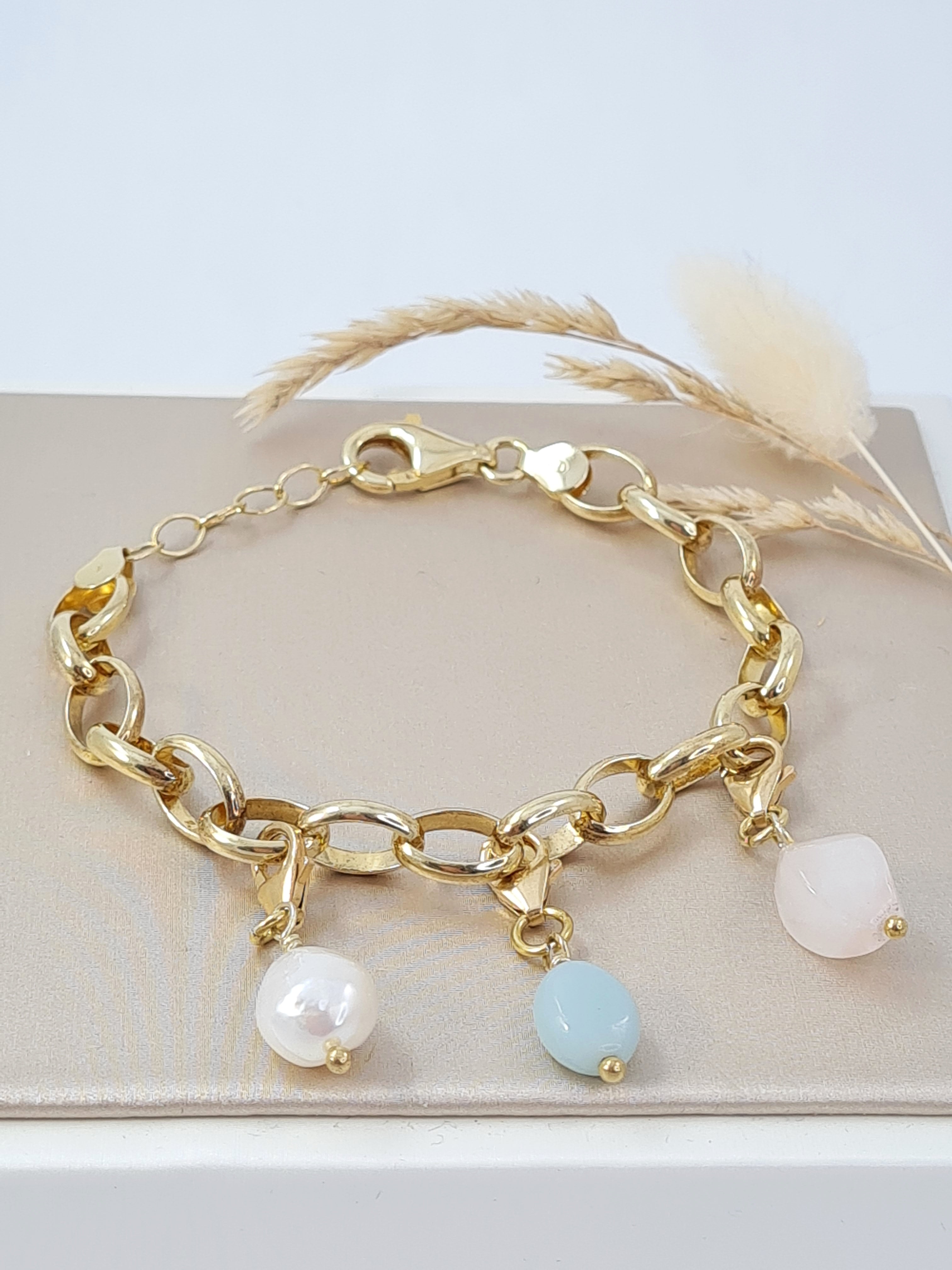 Vergoldetes Glieder-Armband aus 925er Silber mit wechselbaren Charms ( DAB 105)