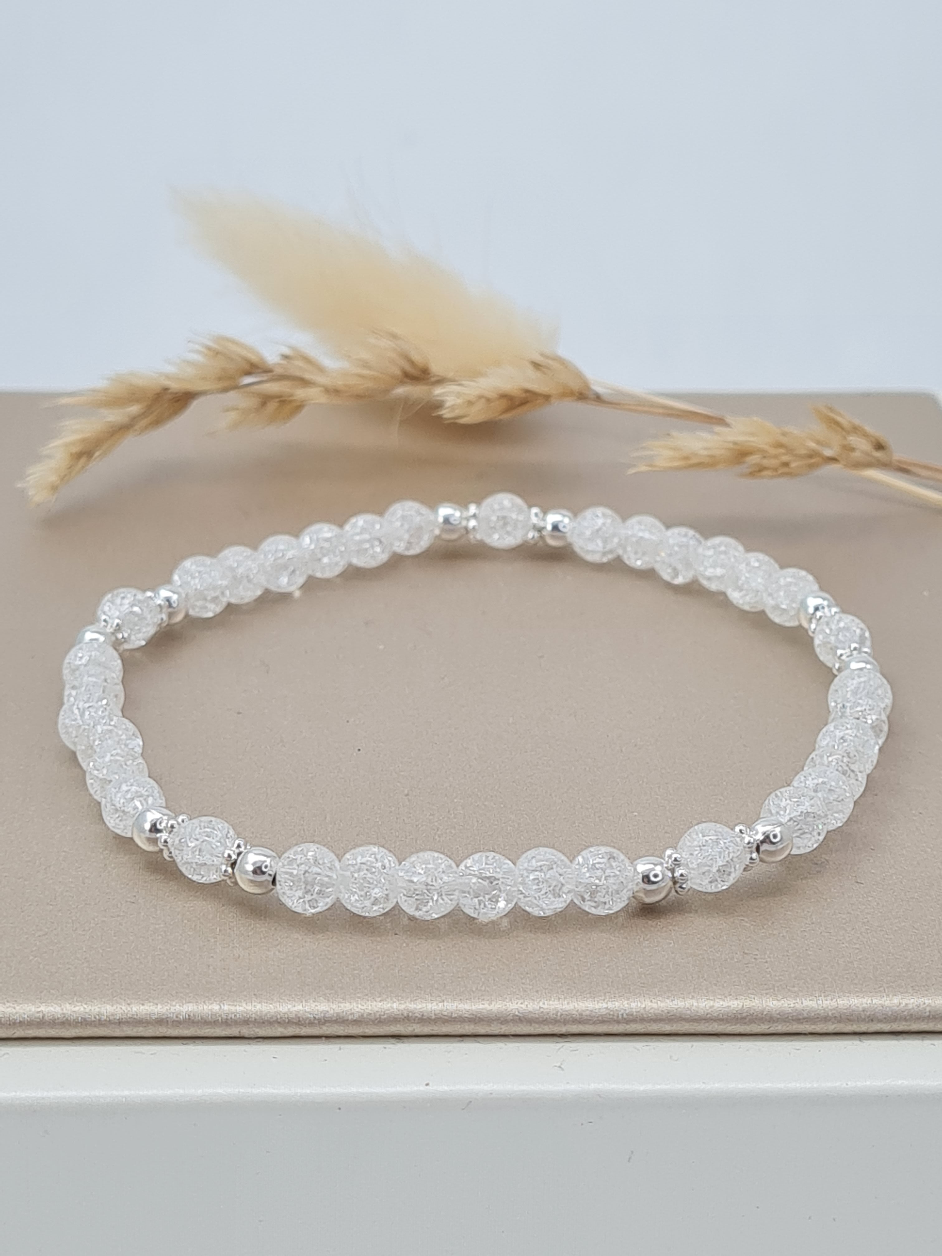 Bergkristall Armband Damen 4 mm | Elastisch mit Silber-Elementen * (DAB 300)