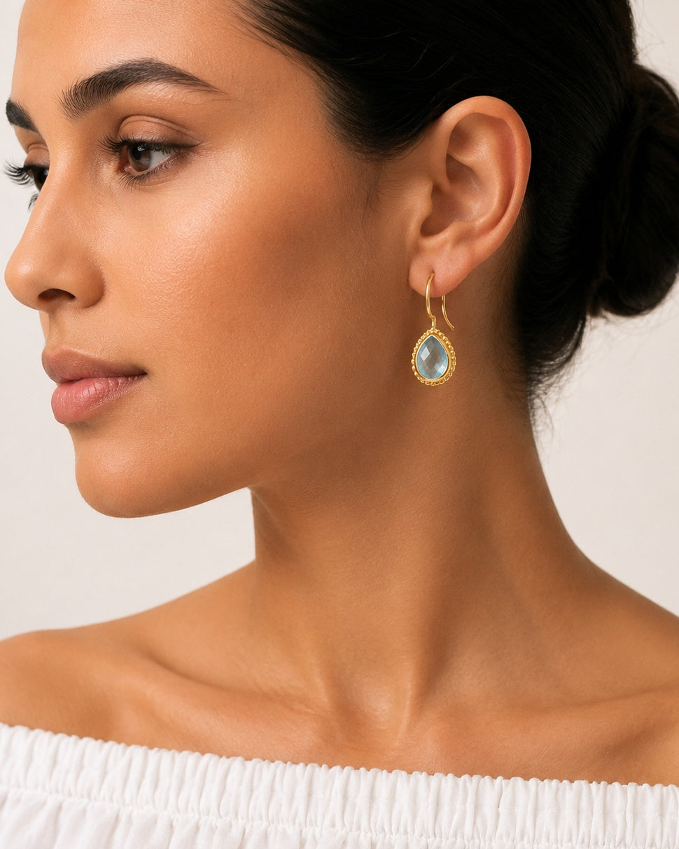 Aquamarin Ohrringe Tropfen | 925 Silber facettiert (DOS 162)
