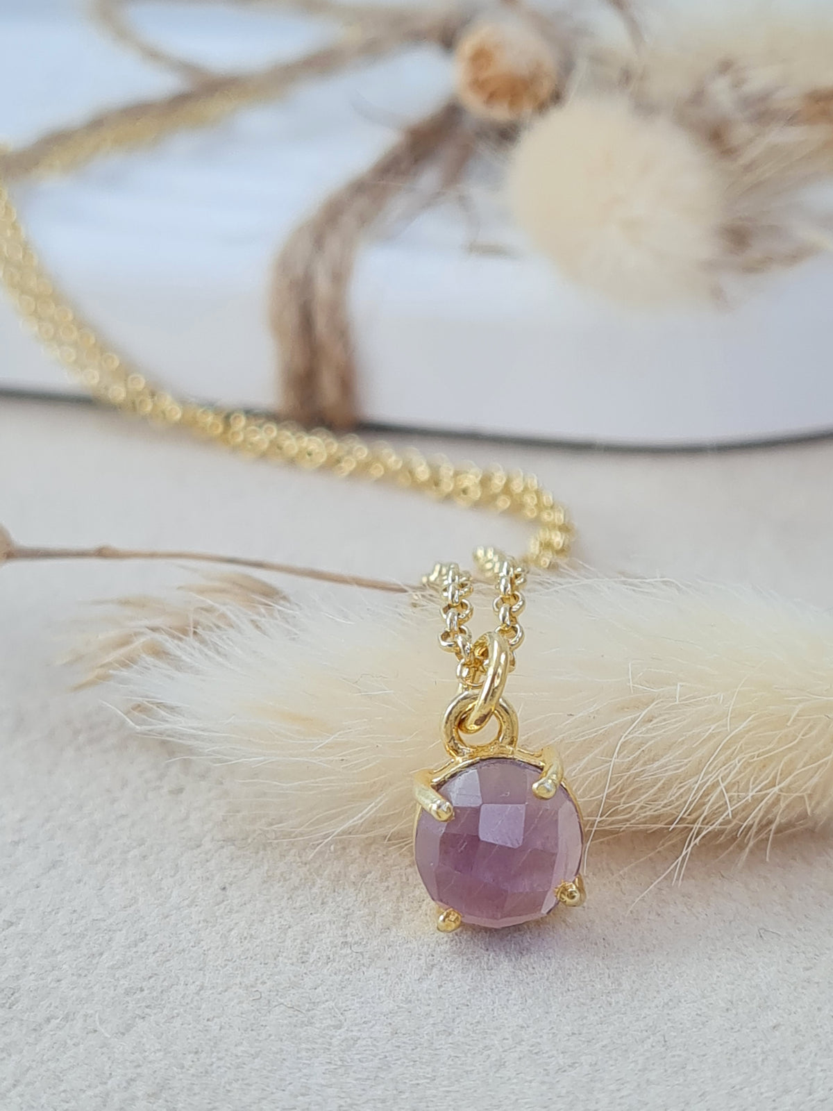 Vergoldete Silberkette 925 mit Amethyst Anhänger / Edelsteinkette (DHS 140)