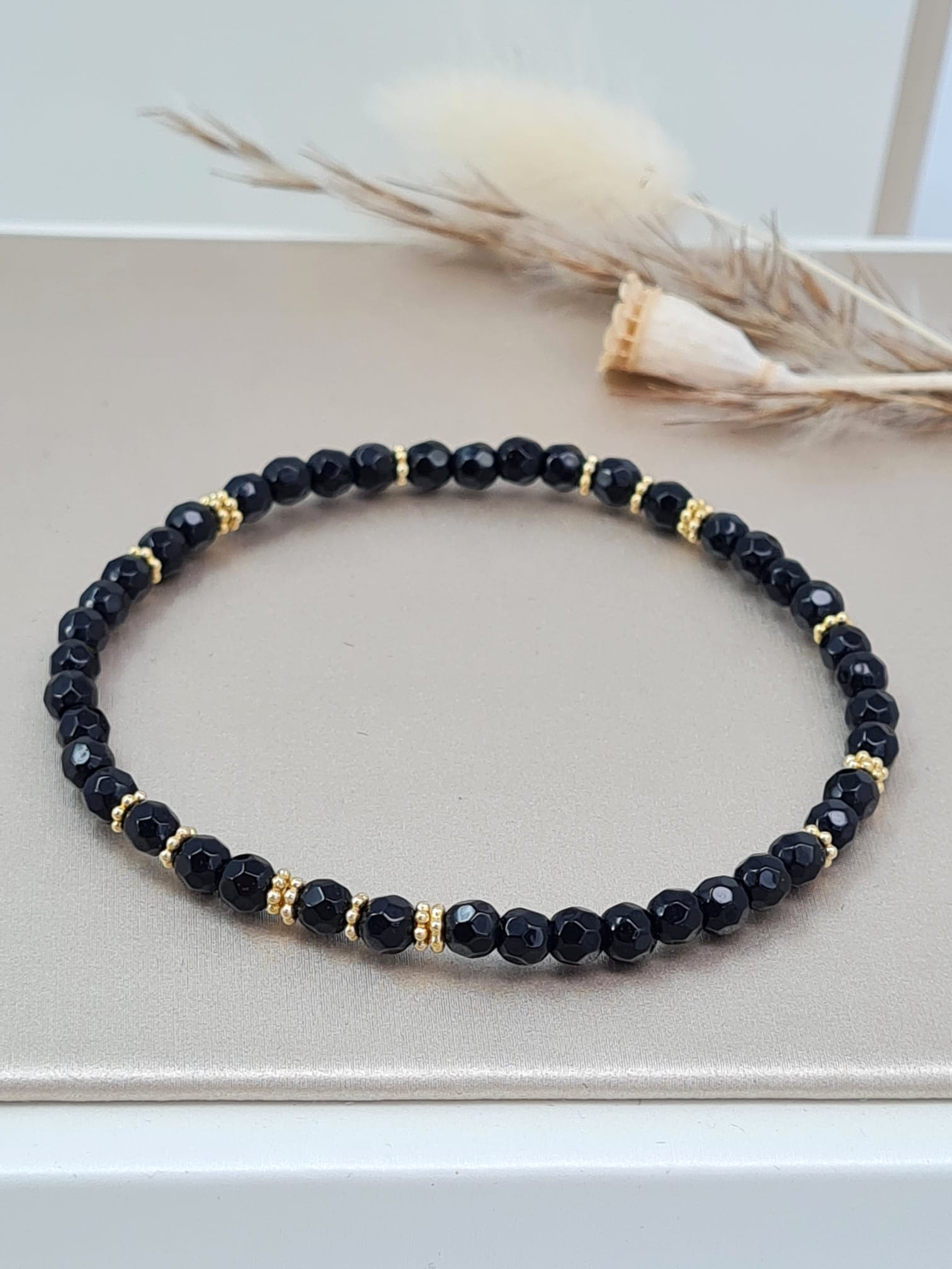 Onyx Armband mit vergoldetem Silber 925 * (DAB 191)