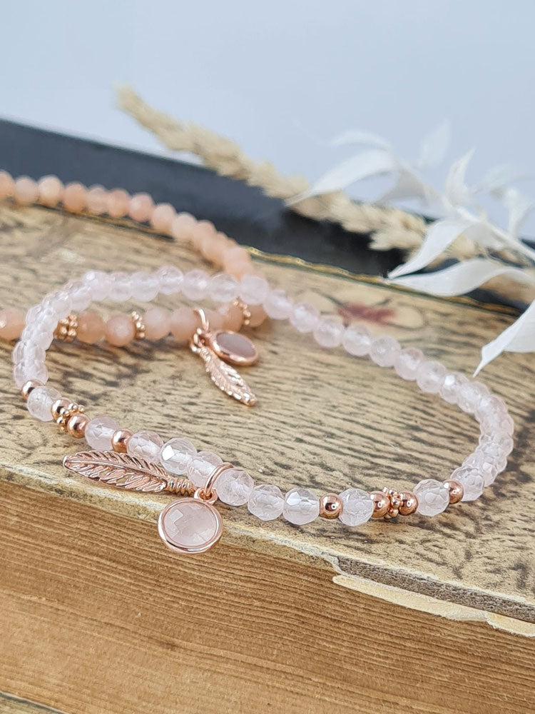 Edelstein Armband Rosenquarz und Silber rosé vergoldet * (DAB 17)