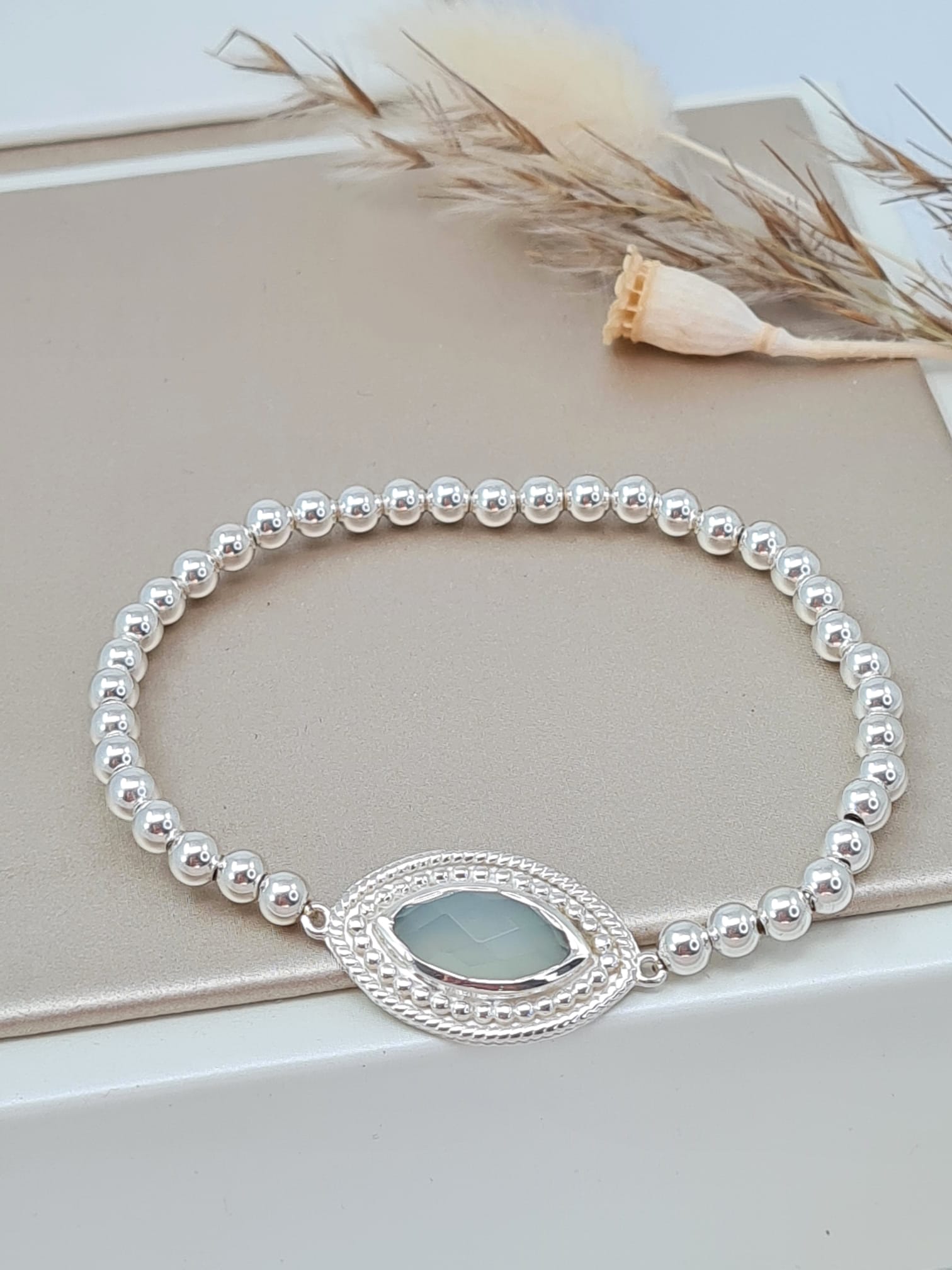 Silberarmband mit Aqua Achat (DABS 9)