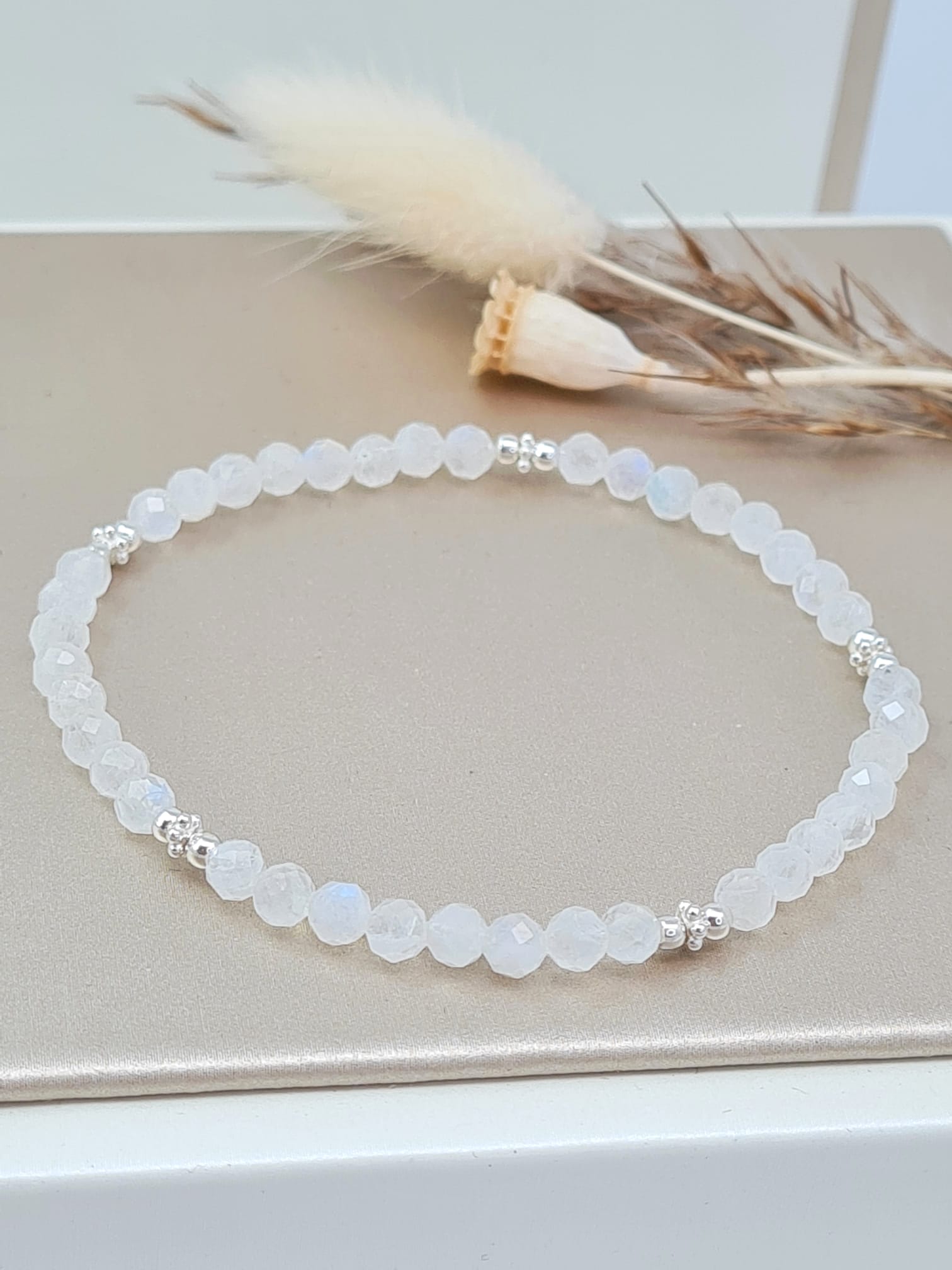 Mondstein Armband weiss mit Silber 925 - Edelsteinarmband (DAB 199)
