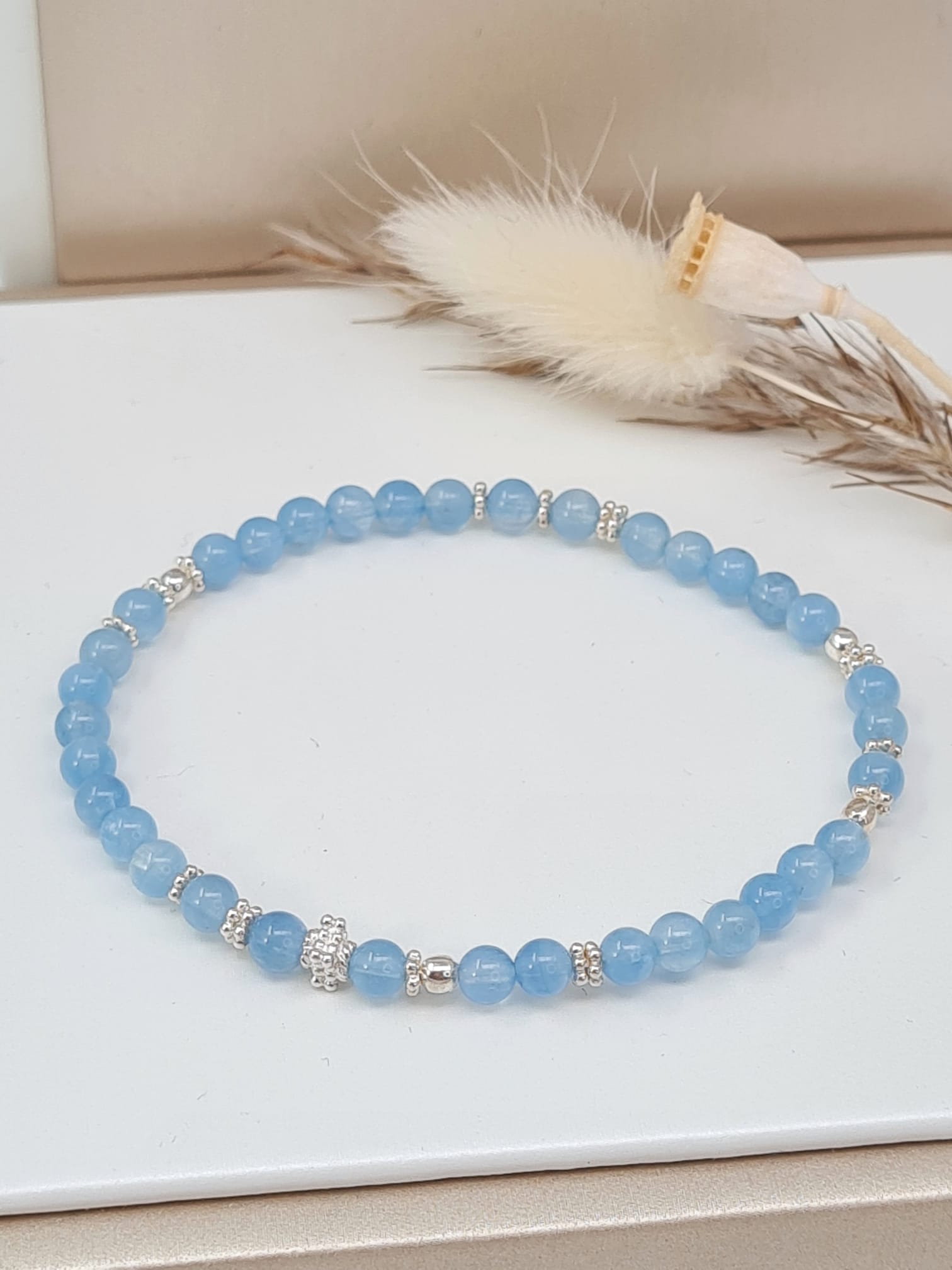 Aquamarin Armband Damen – Edelsteinarmband mit 925 Silber, handgefertig * (DAB 176)