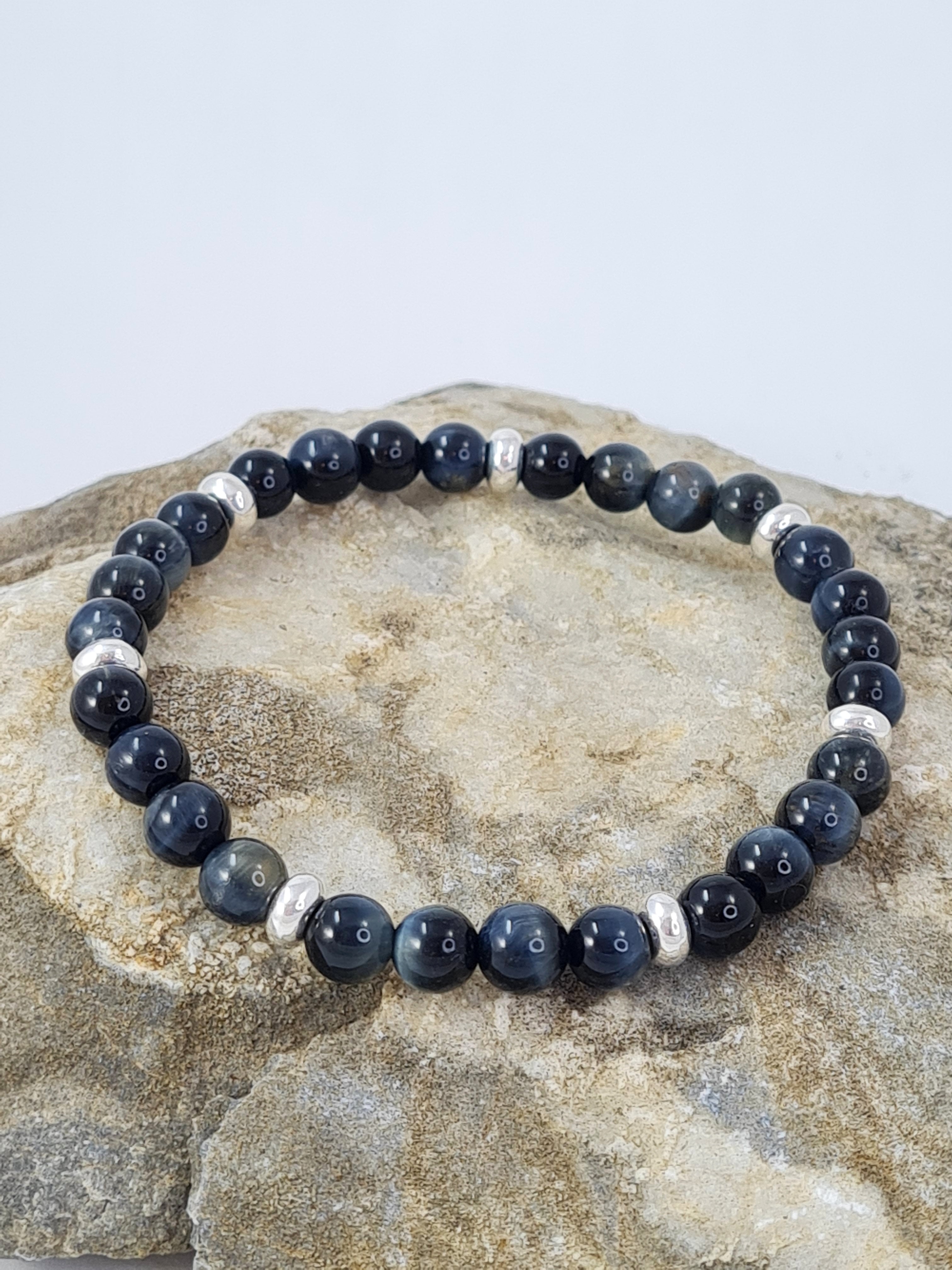 Blaues Tigerauge-Armband mit Silber-Elementen - Maskuline Eleganz & Coolness * (HAB 6)