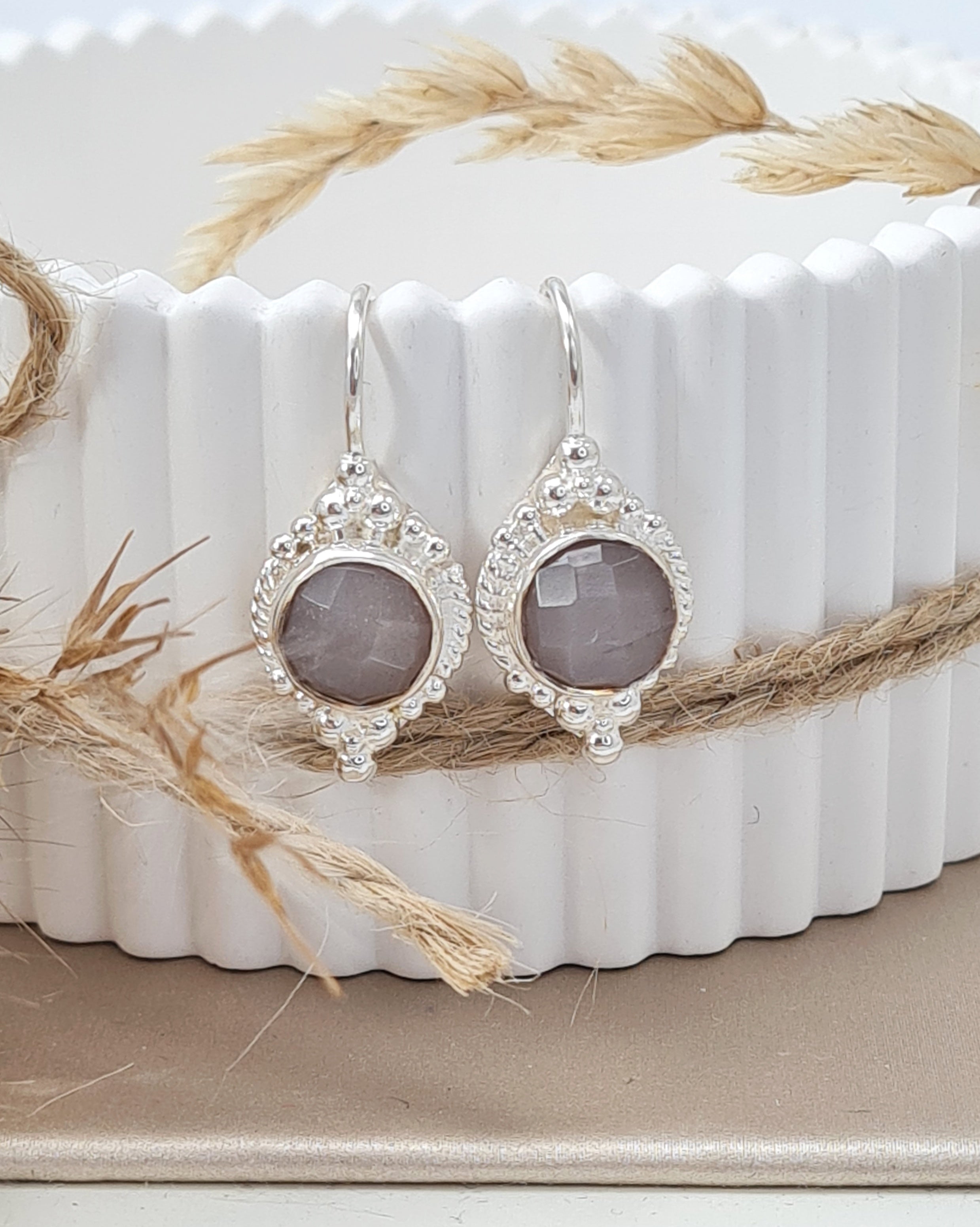 Chocolate Mondstein Ohrringe | 925 Silber Edelsteinschmuck (DOS 164)