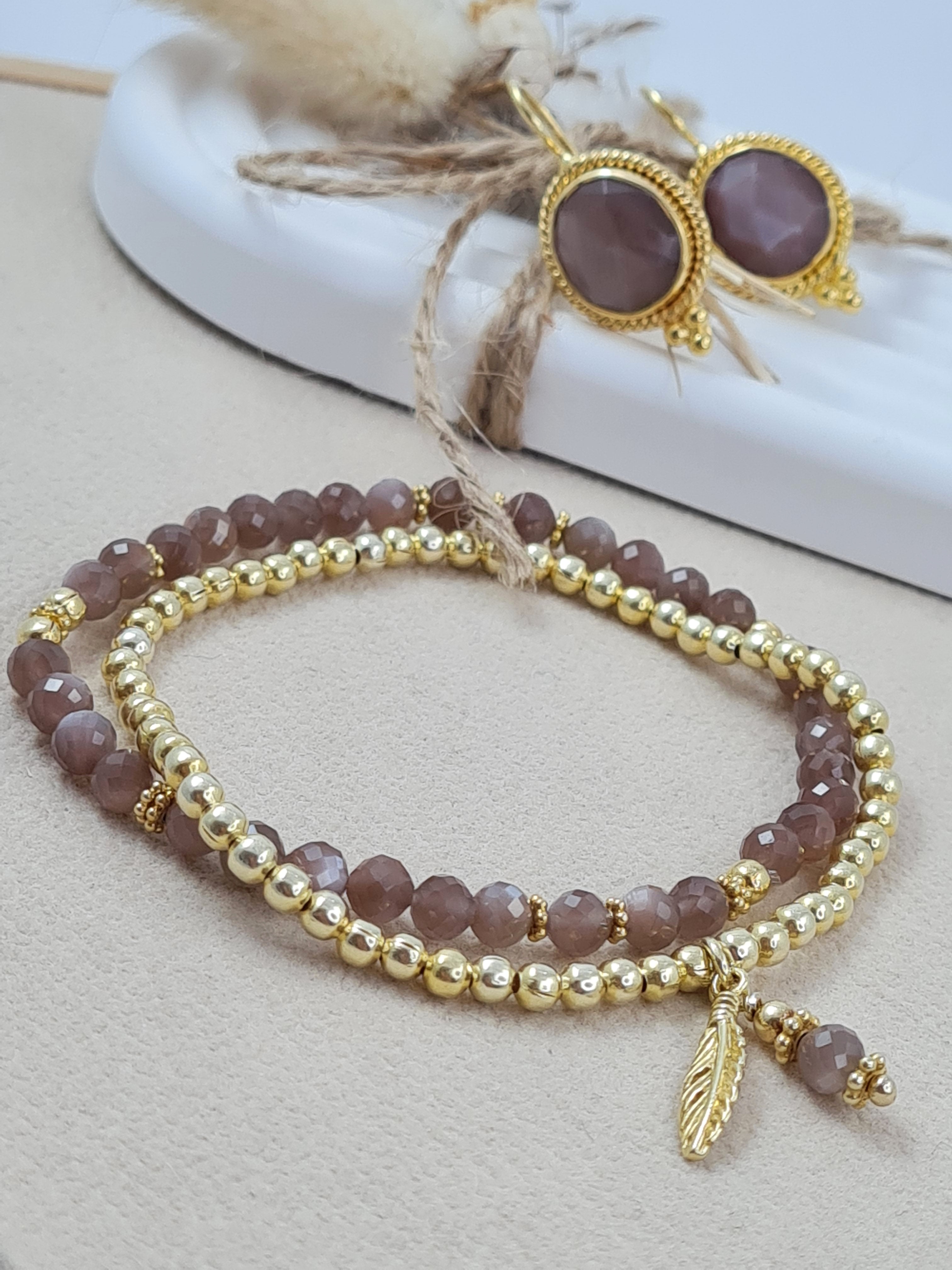 Schmuckset – Chocolate Mondstein, vergoldetes Silber & feine Symbolik