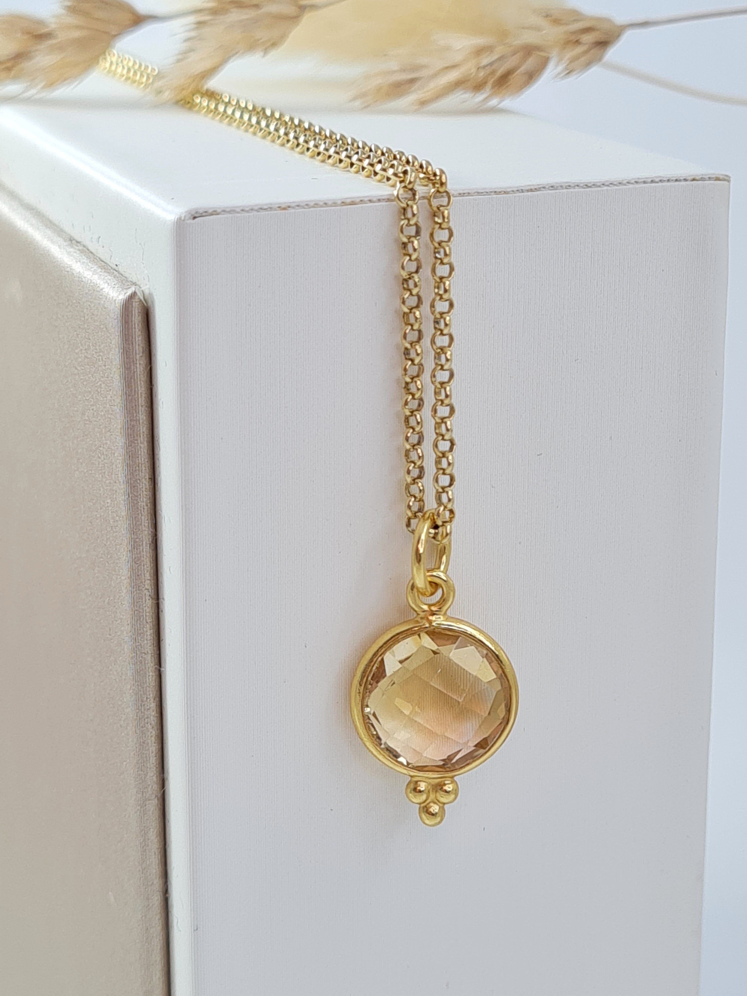 Vergoldete Silberkette mit Citrin-Anhänger | Silberschmuck Schweiz (DHS 103)