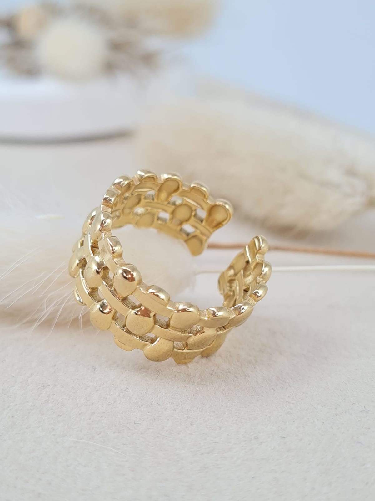 Ring „Golden Weave“ – 14K vergoldeter Edelstahl mit Flechtmuster