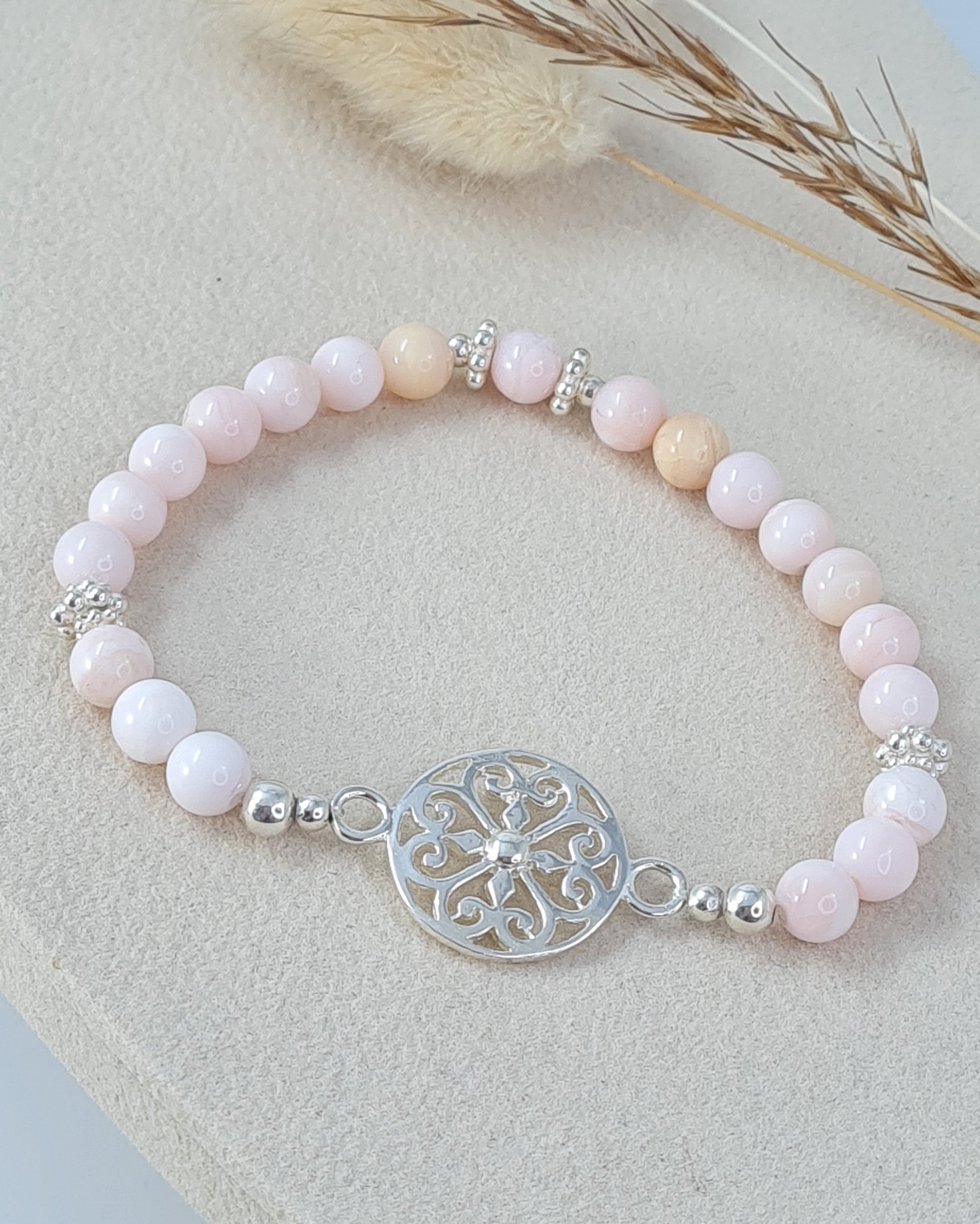 Andenopal-Armband mit Silber-Verbinder im Blumenmuster * (DAB 225)