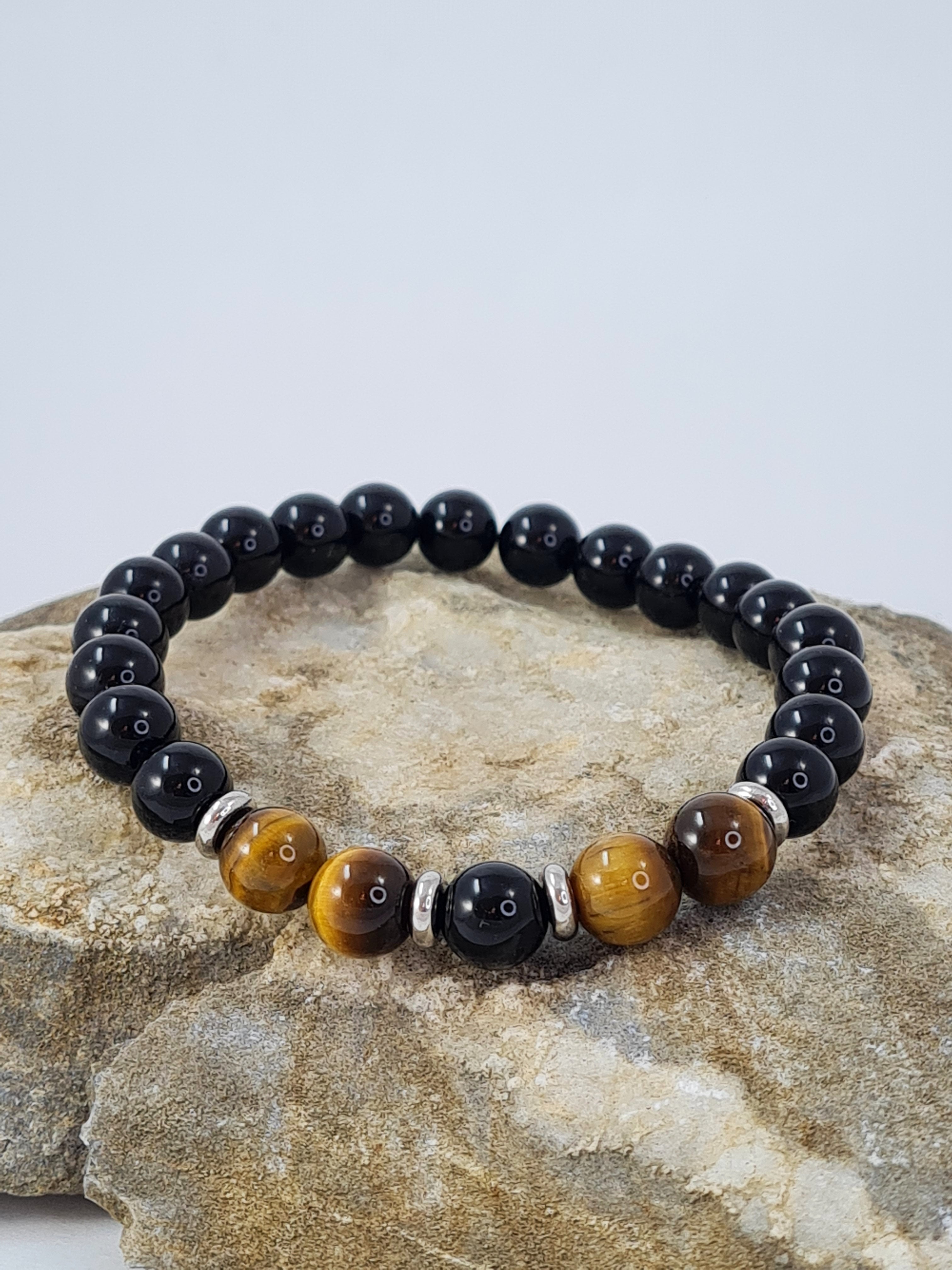 Männer Armband aus Onyx & Tigerauge - Kraftvoll & Stilvoll * (HAB 4)