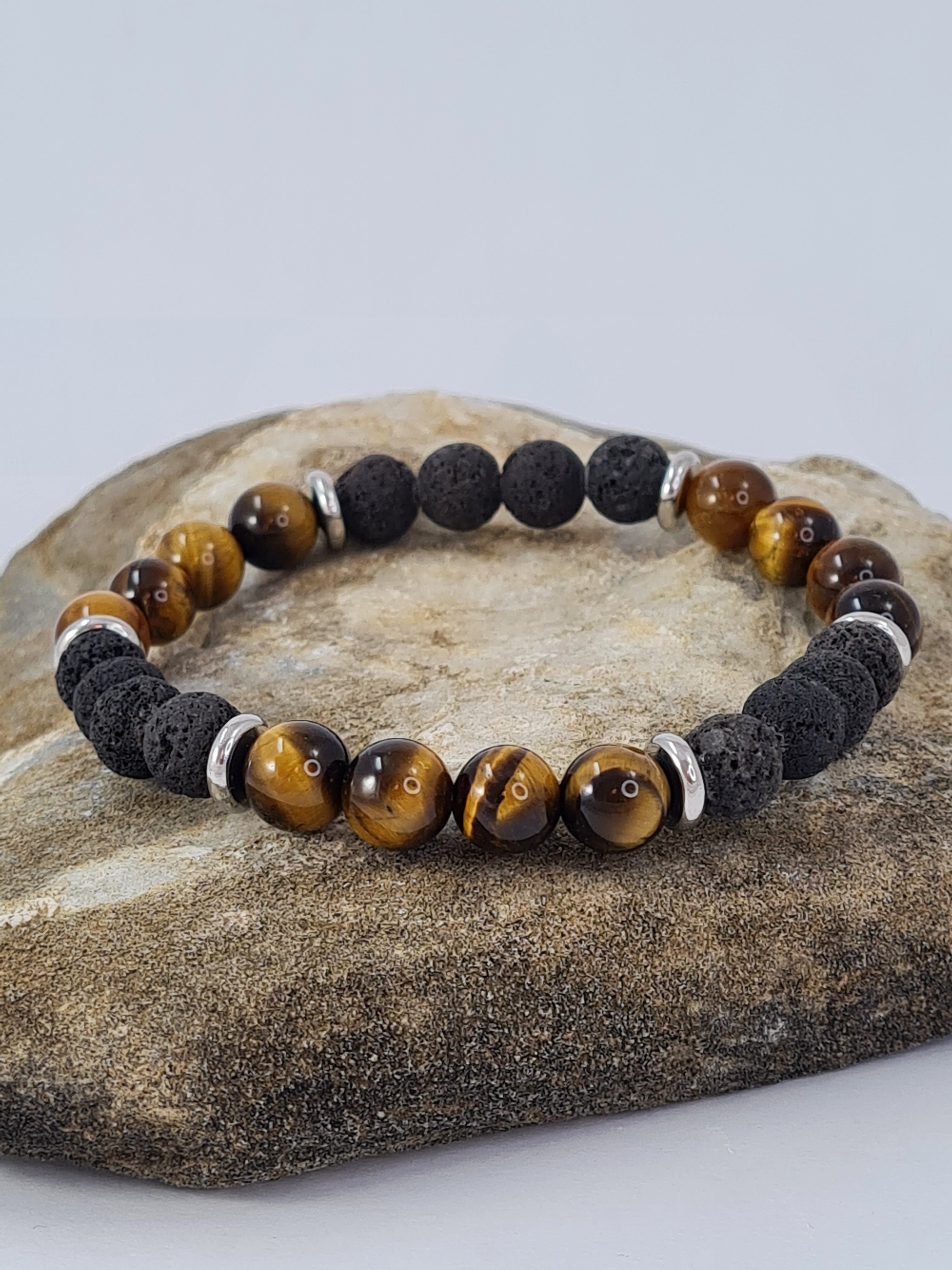 Männer Armband aus Lava und Tigerauge * (HAB 1)
