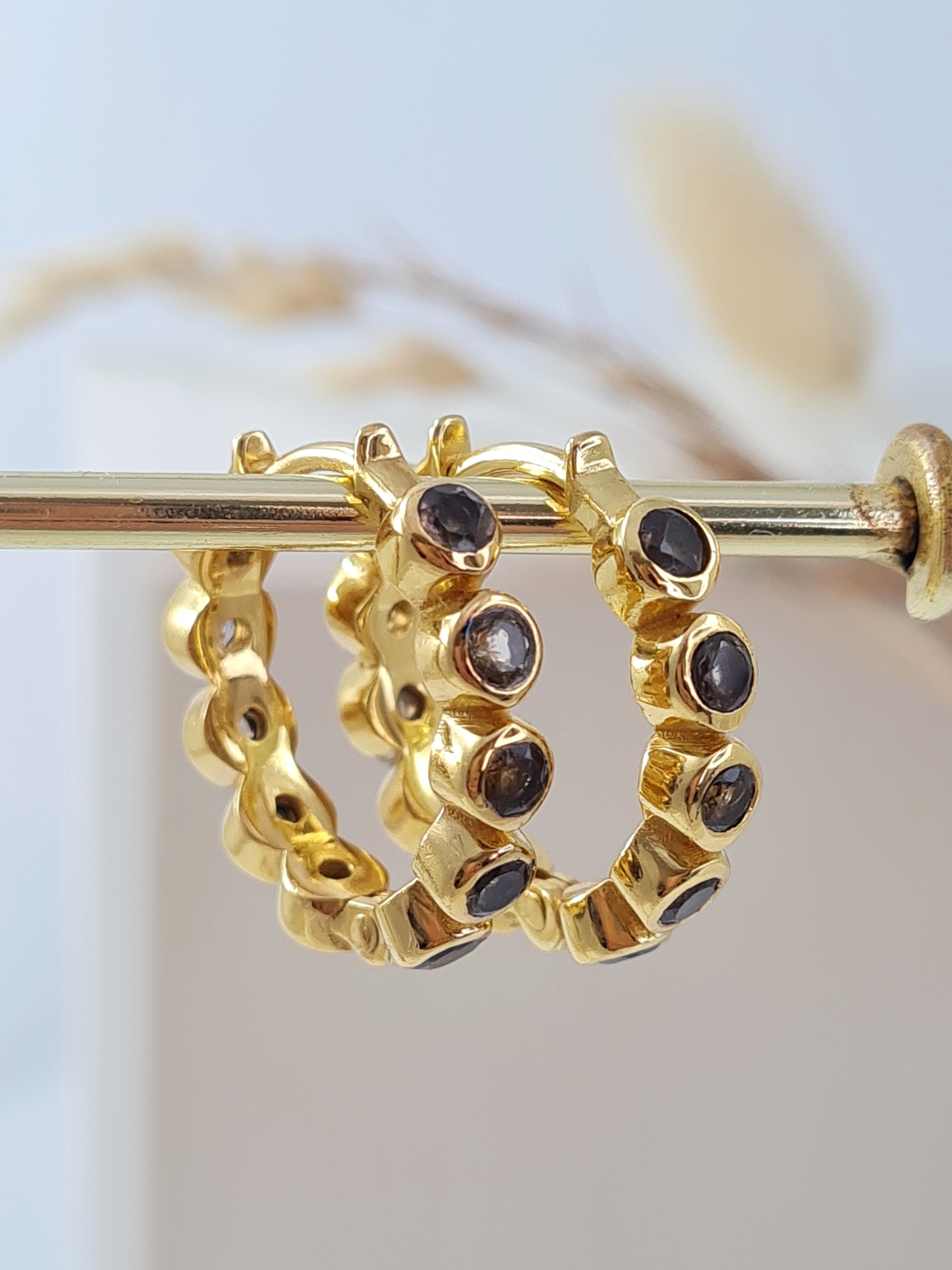 Vergoldete Damen Ohrringe mit Rauchquarz | Edle Creolen aus 925 Sterling Silber (DOS 152)