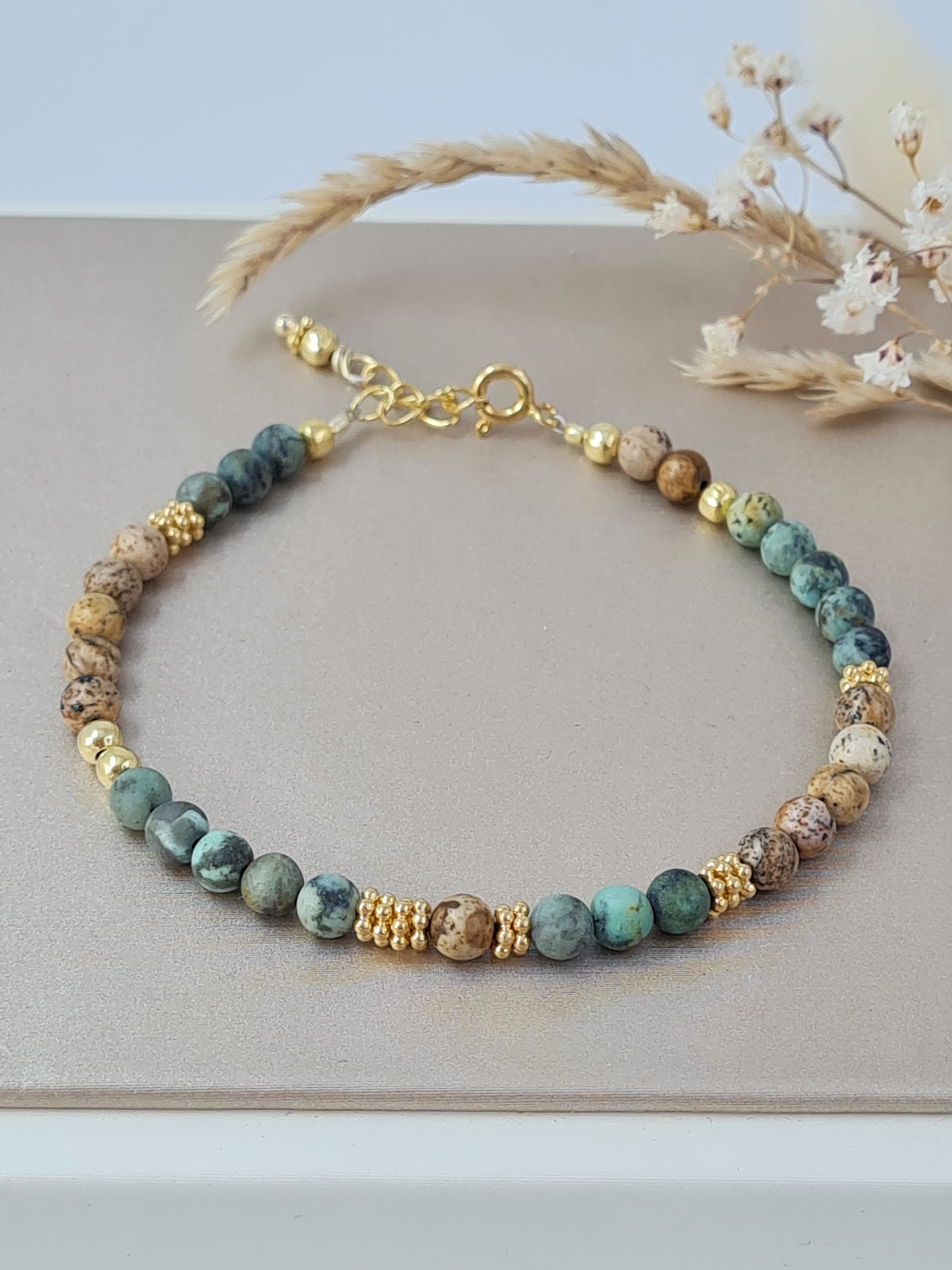 Edelsteinarmband afrikanischer Türkis und Landschaftsjaspis * (DAB 239)