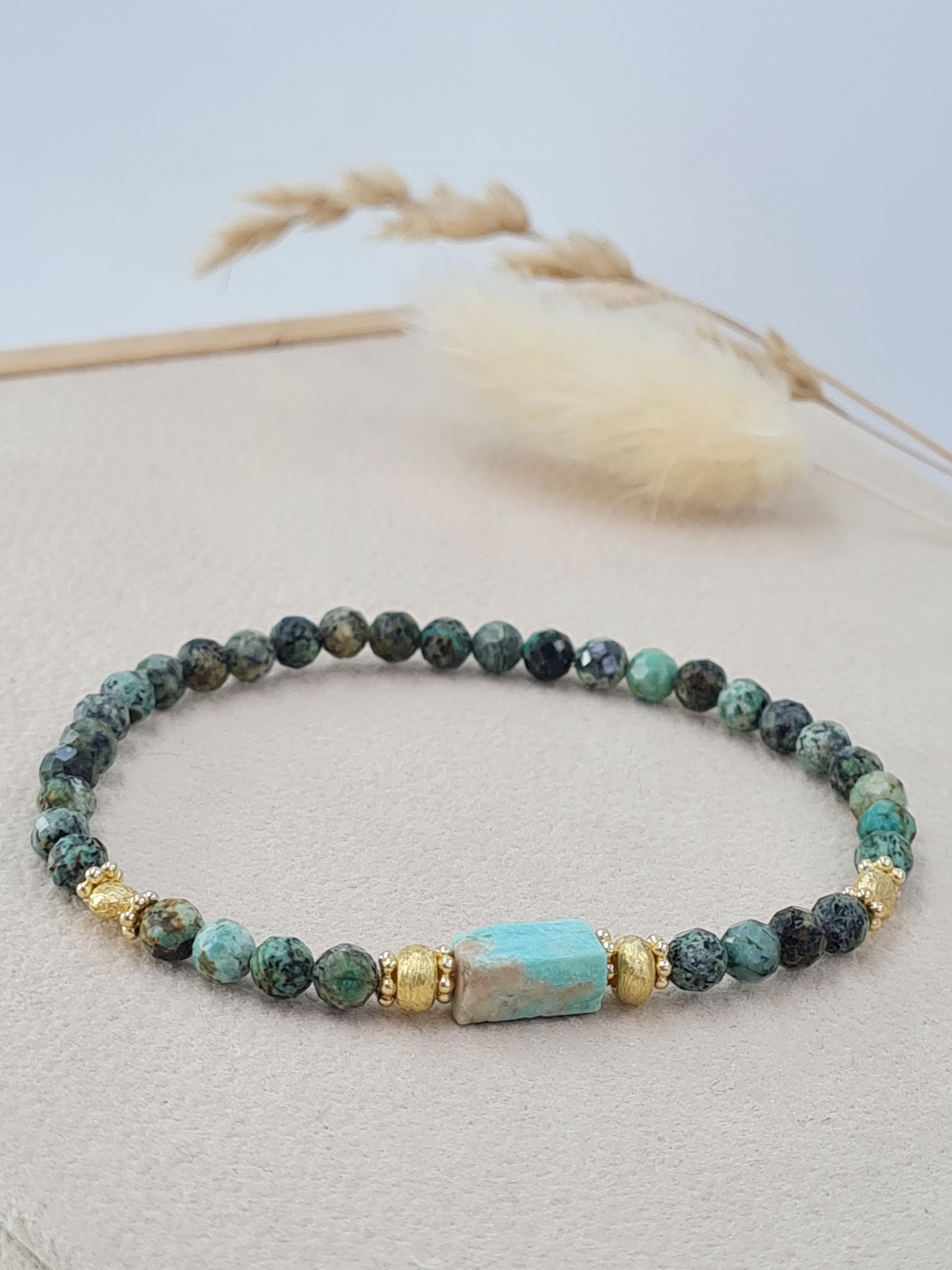 Afrikanischer Türkis Armband 4 mm mit hellem Türkis – 925 Silber vergoldet * (DAB 307)