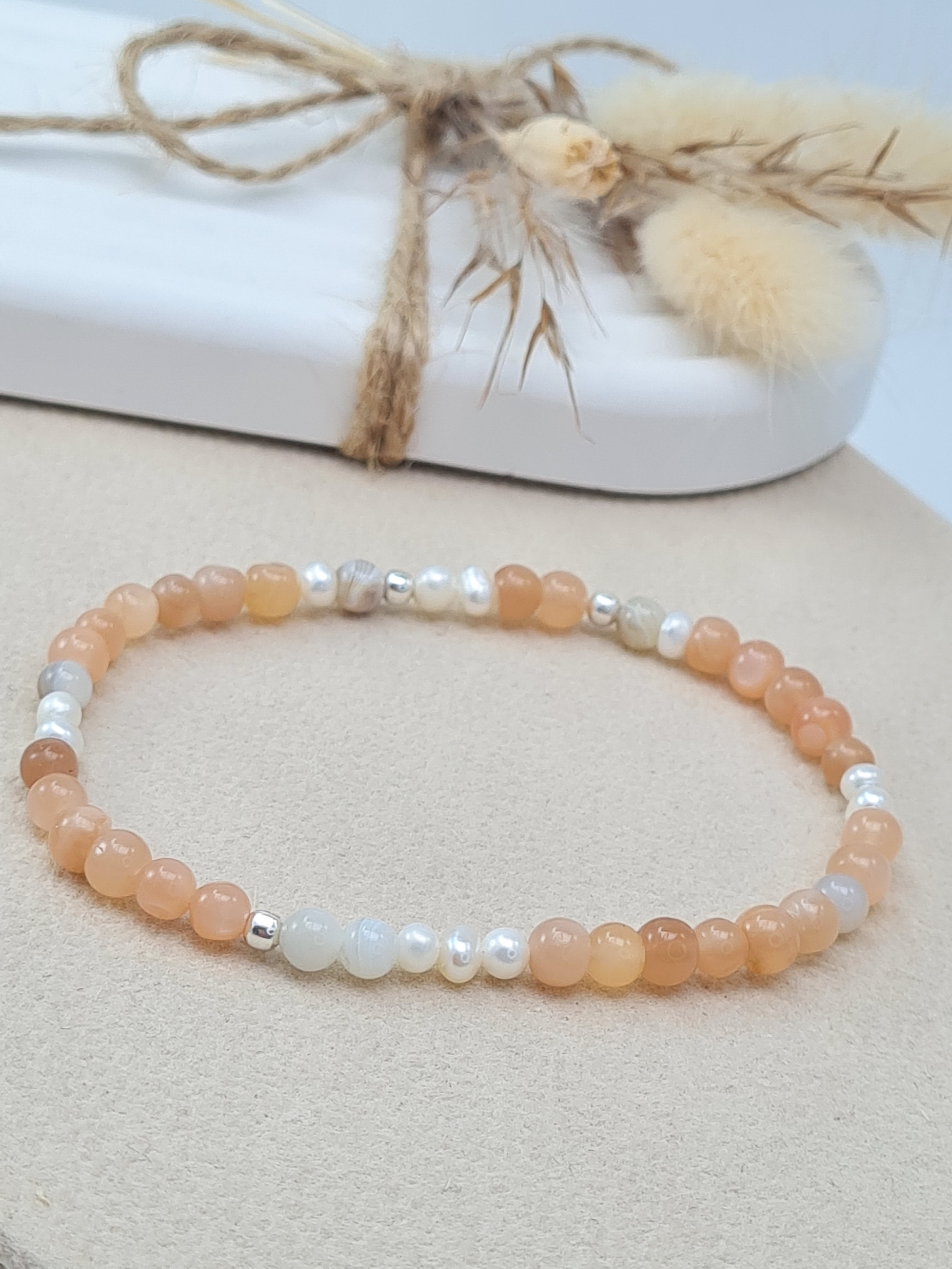 Mondstein Armband Damen mit Perlen | 925 Silber * (DAB 312)