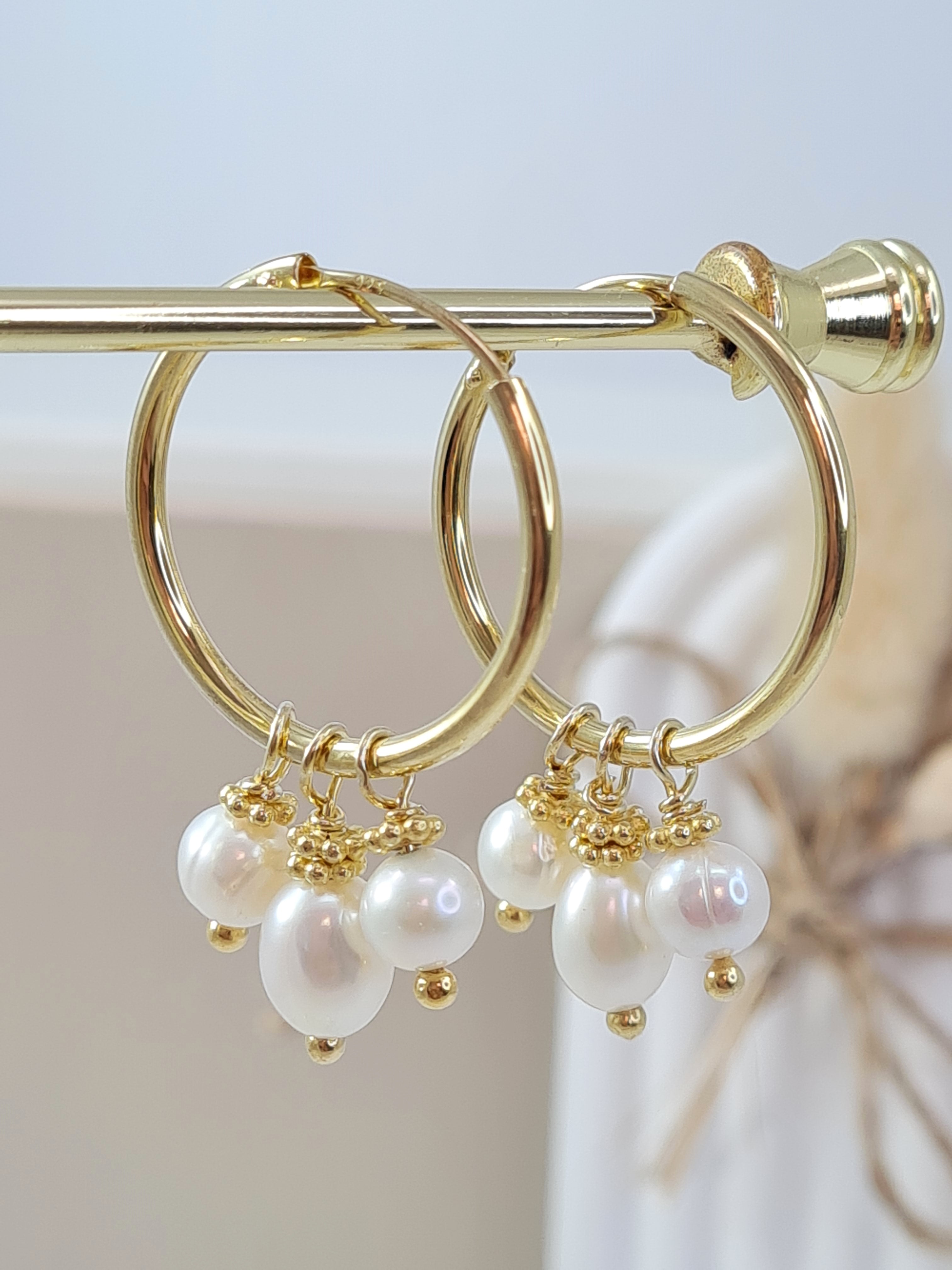 Gold Creolen mit Perlen (DOS 38)