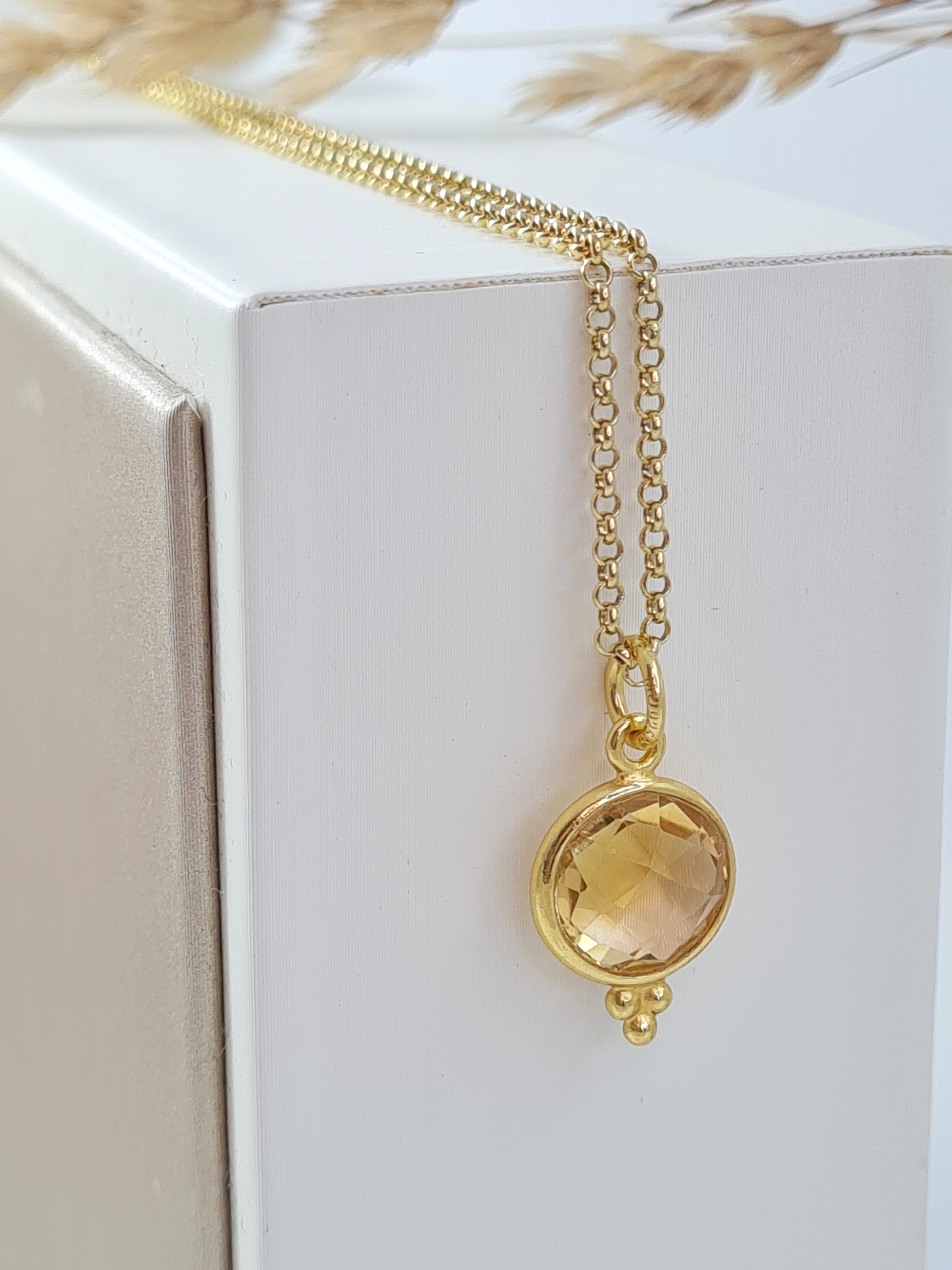 Vergoldete Silberkette mit Citrin-Anhänger | Silberschmuck Schweiz (DHS 103)