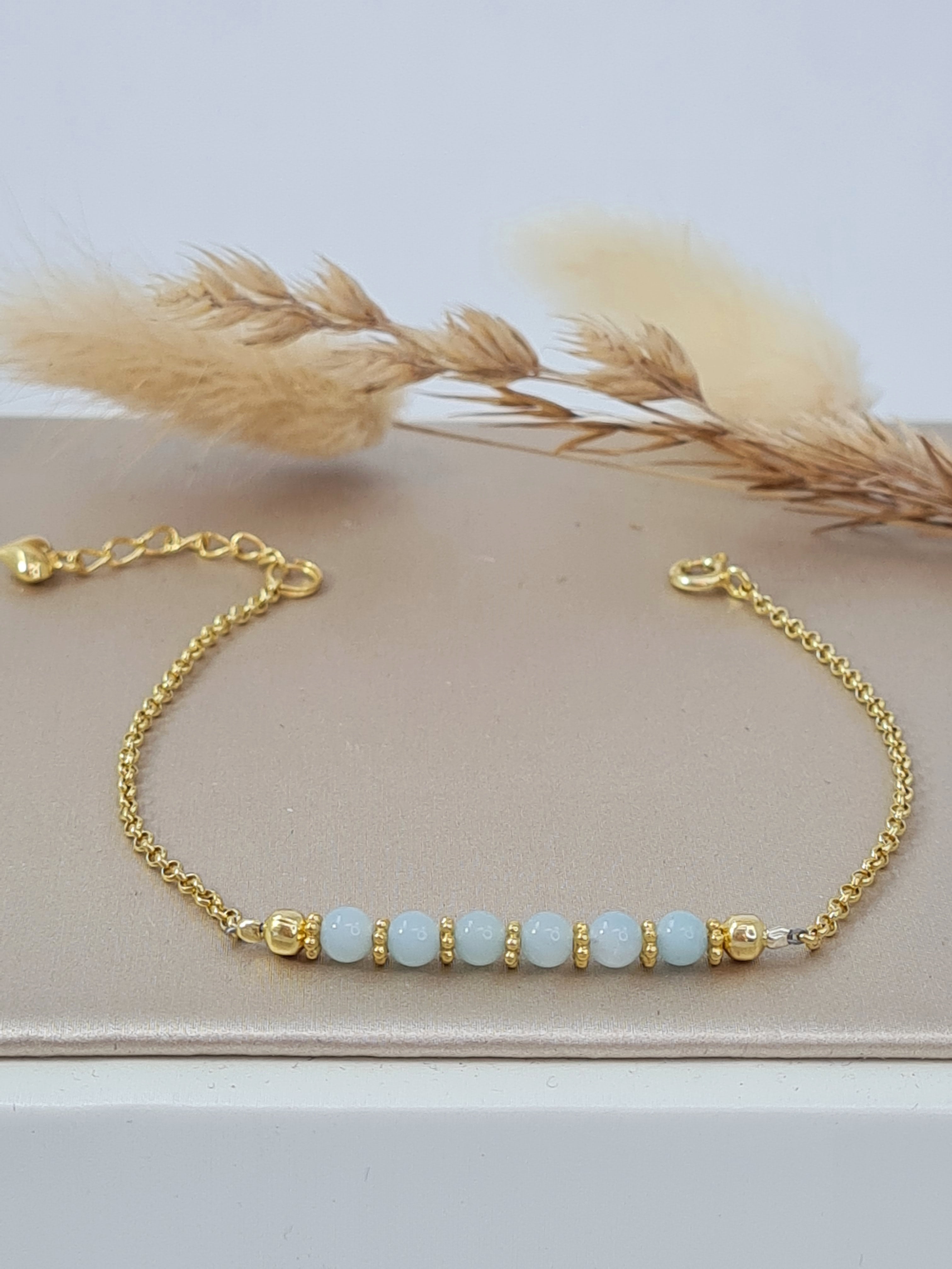 Vergoldetes Damen-Armband Silber 925 mit Amazonit * (DAB 261)