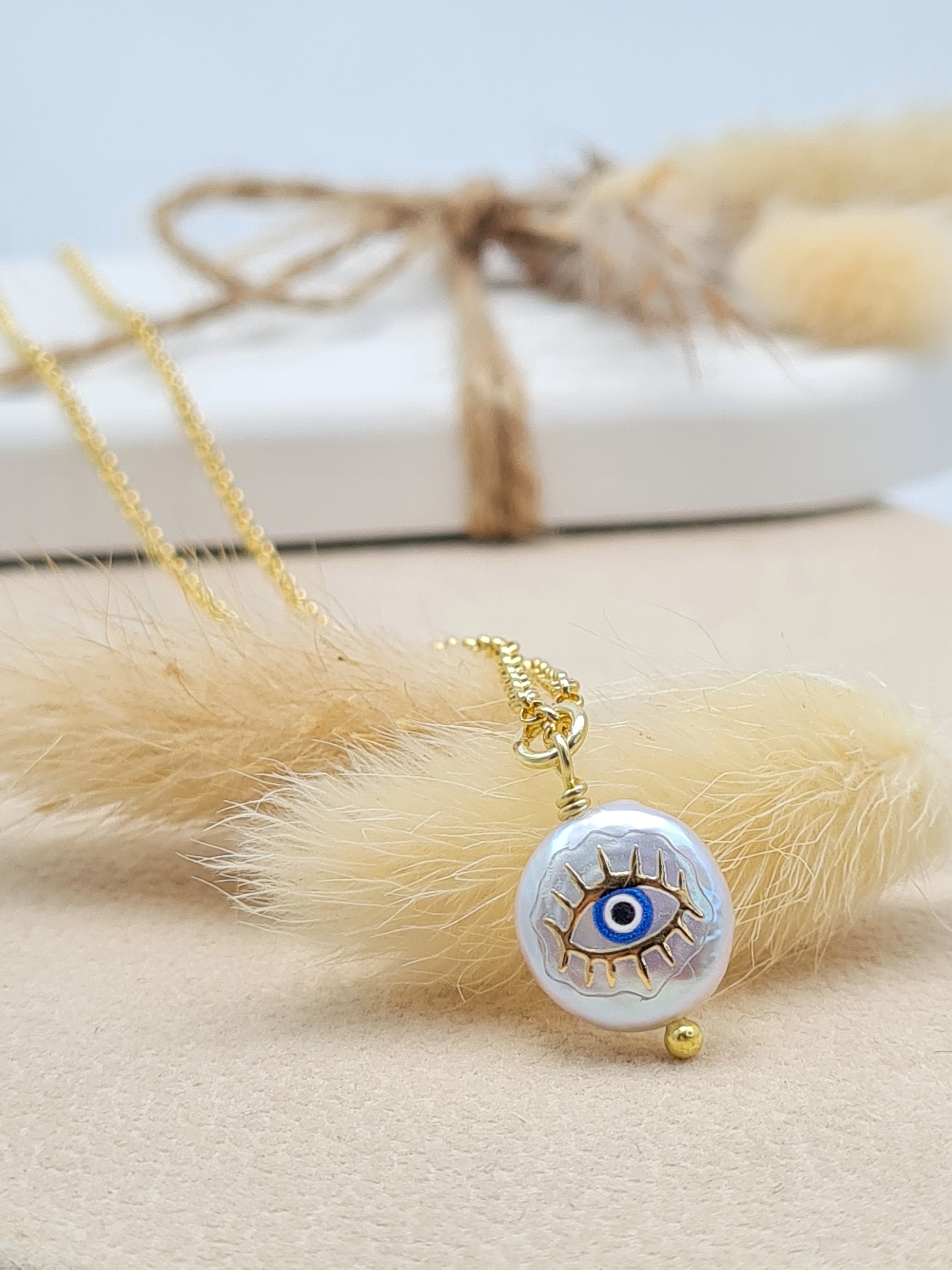 Vergoldete Halskette Damen mit Evil Eye Coin | 925 Silber | Schutzschmuck (DHS 102)