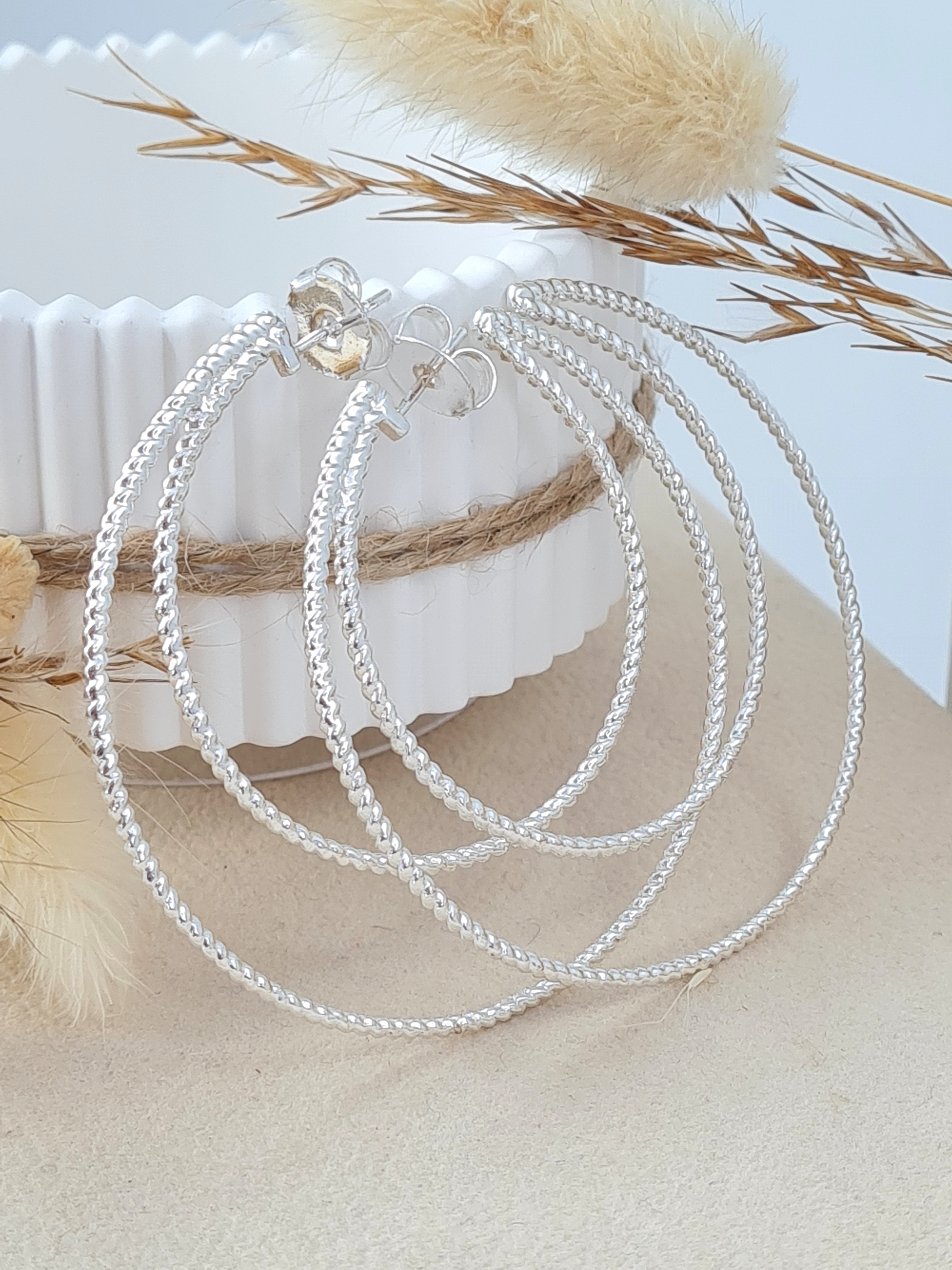 Große Silber Creolen Damen | Twisted Look | Versilbert & Elegant (DOS 71)