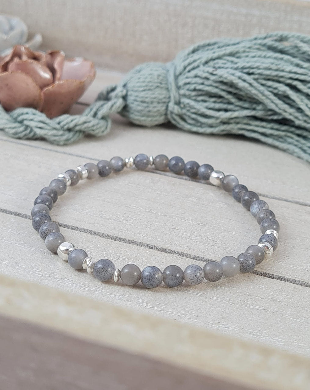 Mondstein Armbänder mit 925 Sterling Silber - handgefertigter Edelsteinschmuck * (DAB 161)