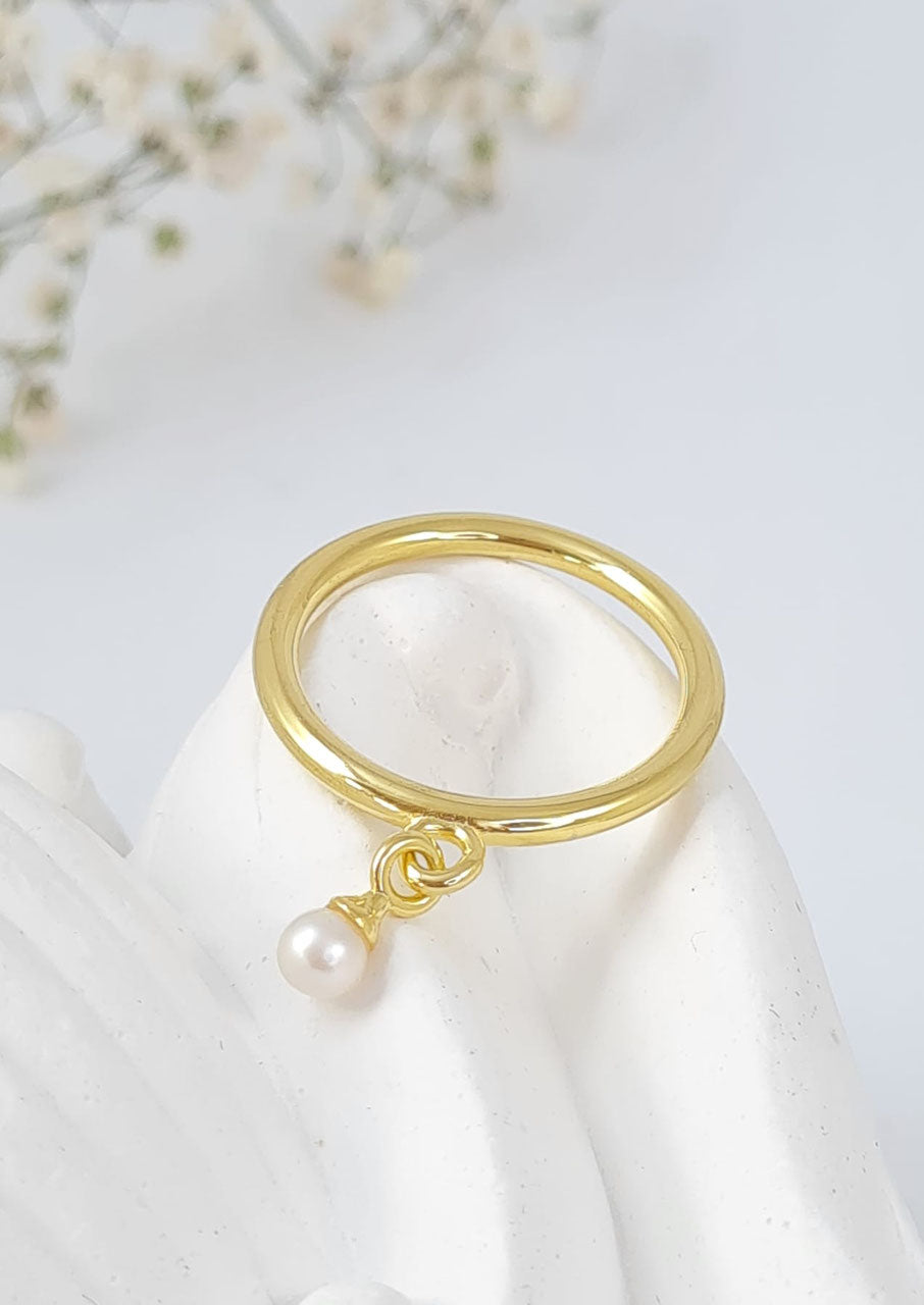 Ring aus vergoldetem Sterlingsilber 925 und Süsswasserperle (DFR 9)