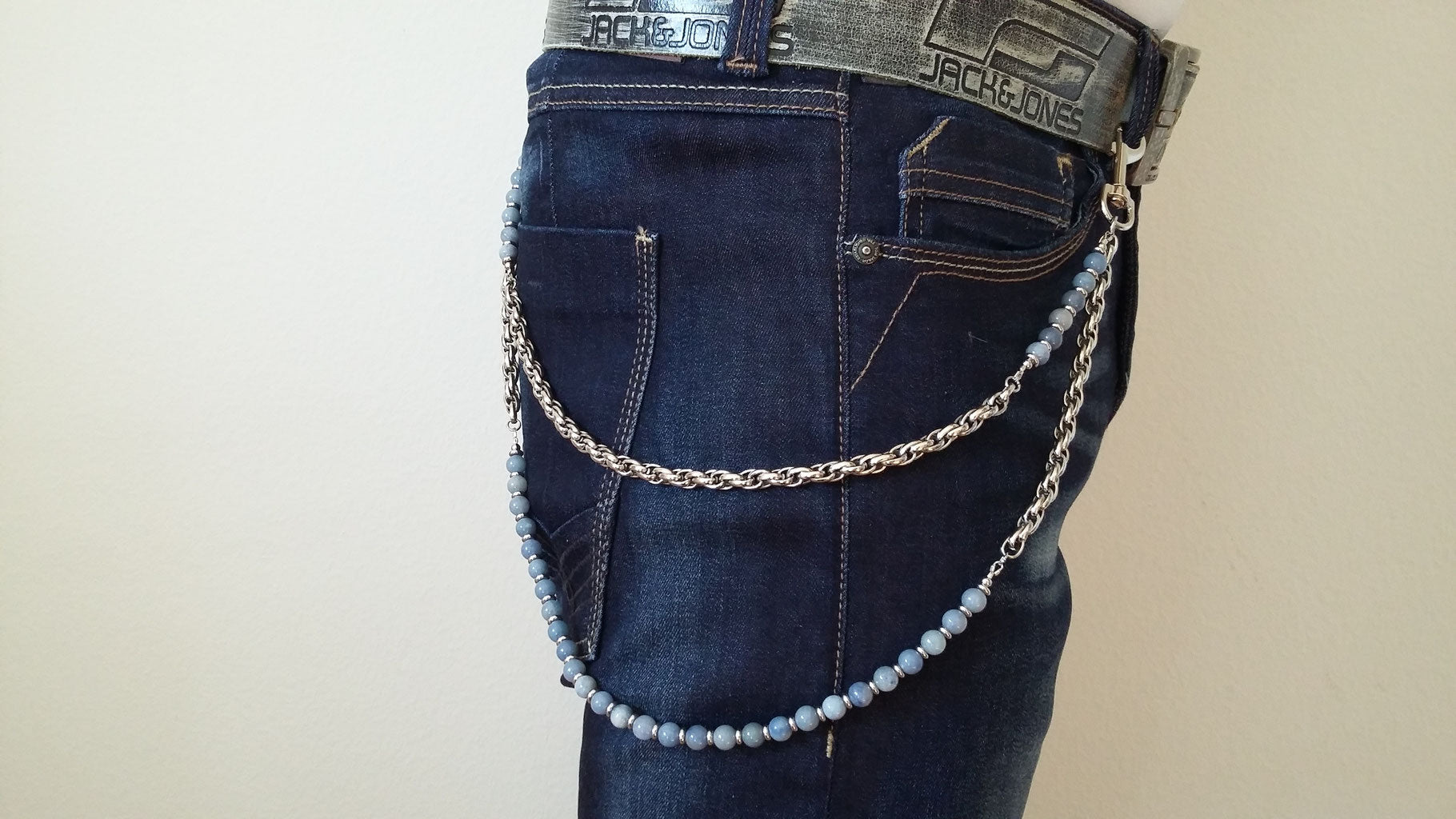 Hosenkette aus Angelit und Edelstahl * (HHK 4)