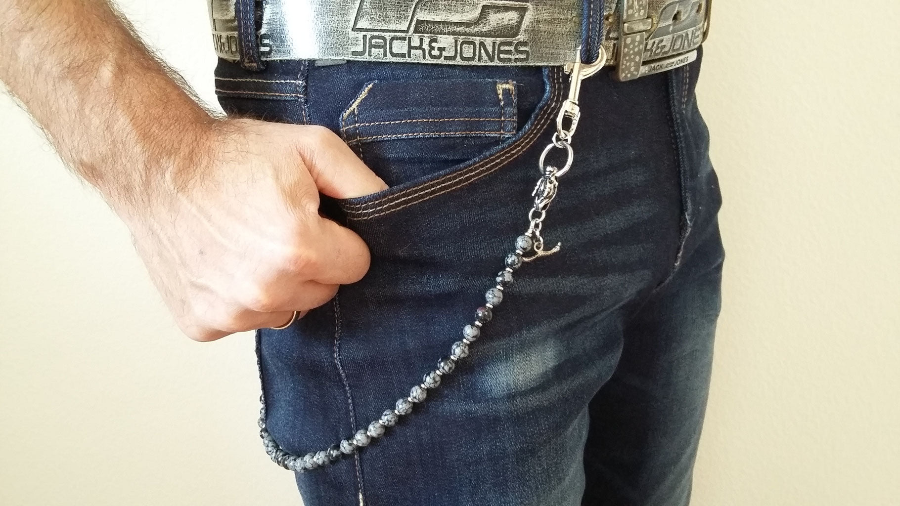Hosenkette aus Schneeflockenobisian und Edelstahl * (HHK 6)