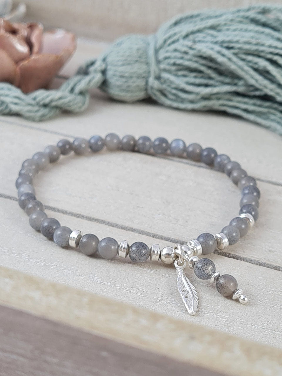 Mondstein Armbänder mit 925 Sterling Silber - handgefertigter Edelsteinschmuck * (DAB 161)