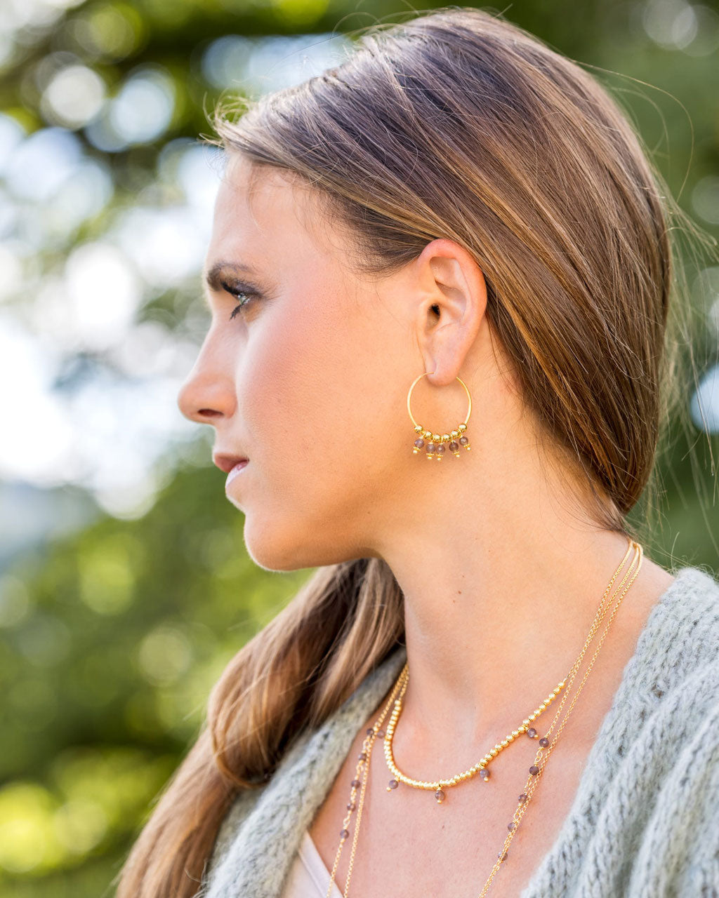 grosse vergoldete Creolen mit braunem Mondstein (DOS 21)