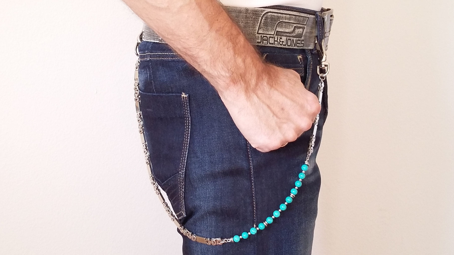 Hosenkette aus Türkis und Edelstahl * (HHK 2)