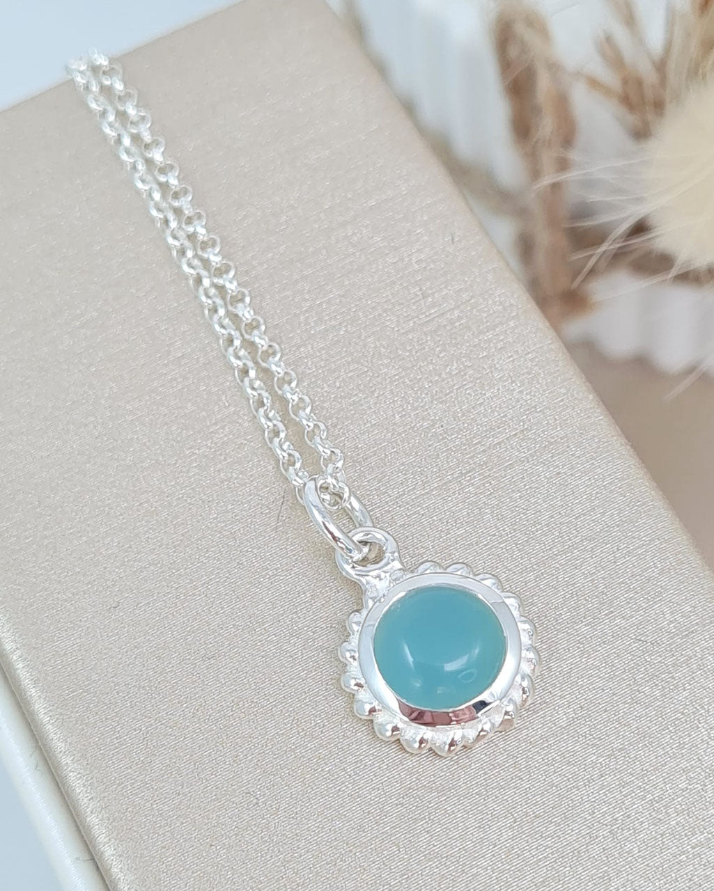 Silberkette mit rundem Aquamarin Anhänger (DHS 78)