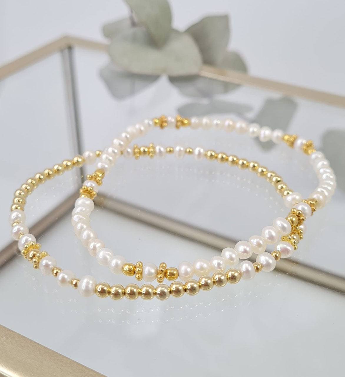 Süsswasserperlen Armbänder mit vergoldetem Silber * (DAB 145)