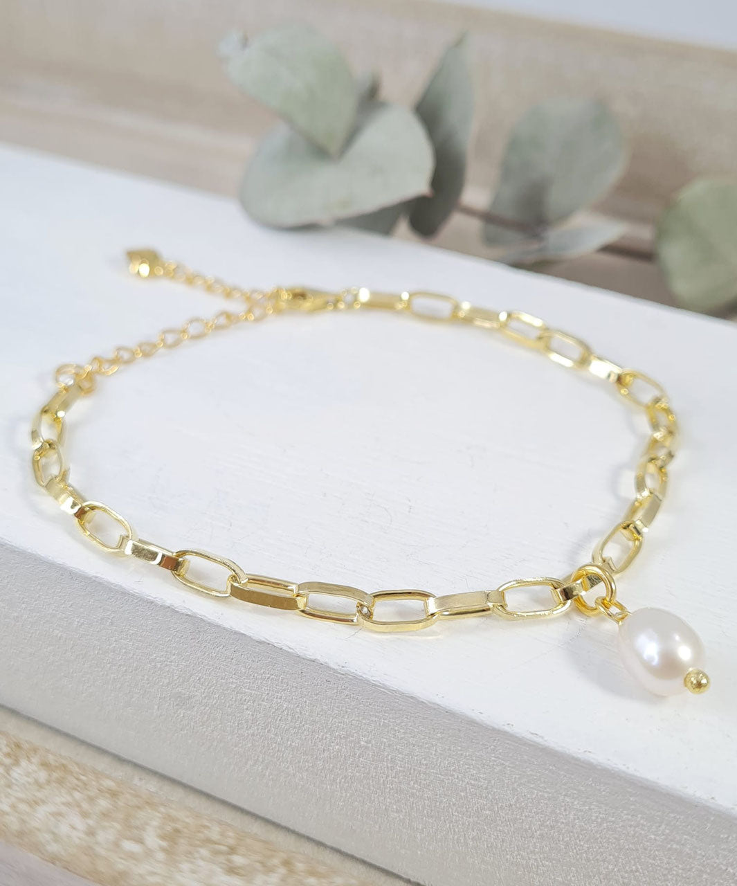 Vergoldetes Gliederketten Armband mit Süsswasserperle - Femininer Eyecatcher * (DAB 2)