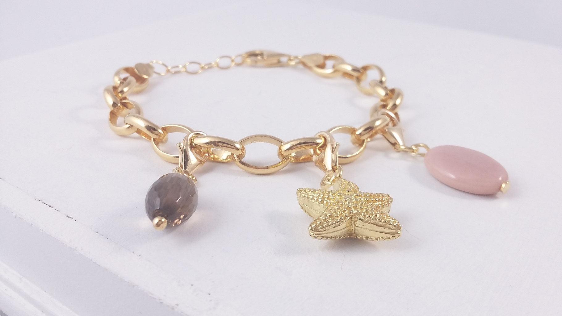 Vergoldetes Glieder-Armband aus 925er Silber mit wechselbaren Charms ( DAB 105)