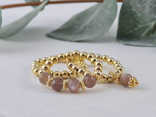 Ringe aus vergoldetem Silber und chocolat Mondstein * (DFR 50)