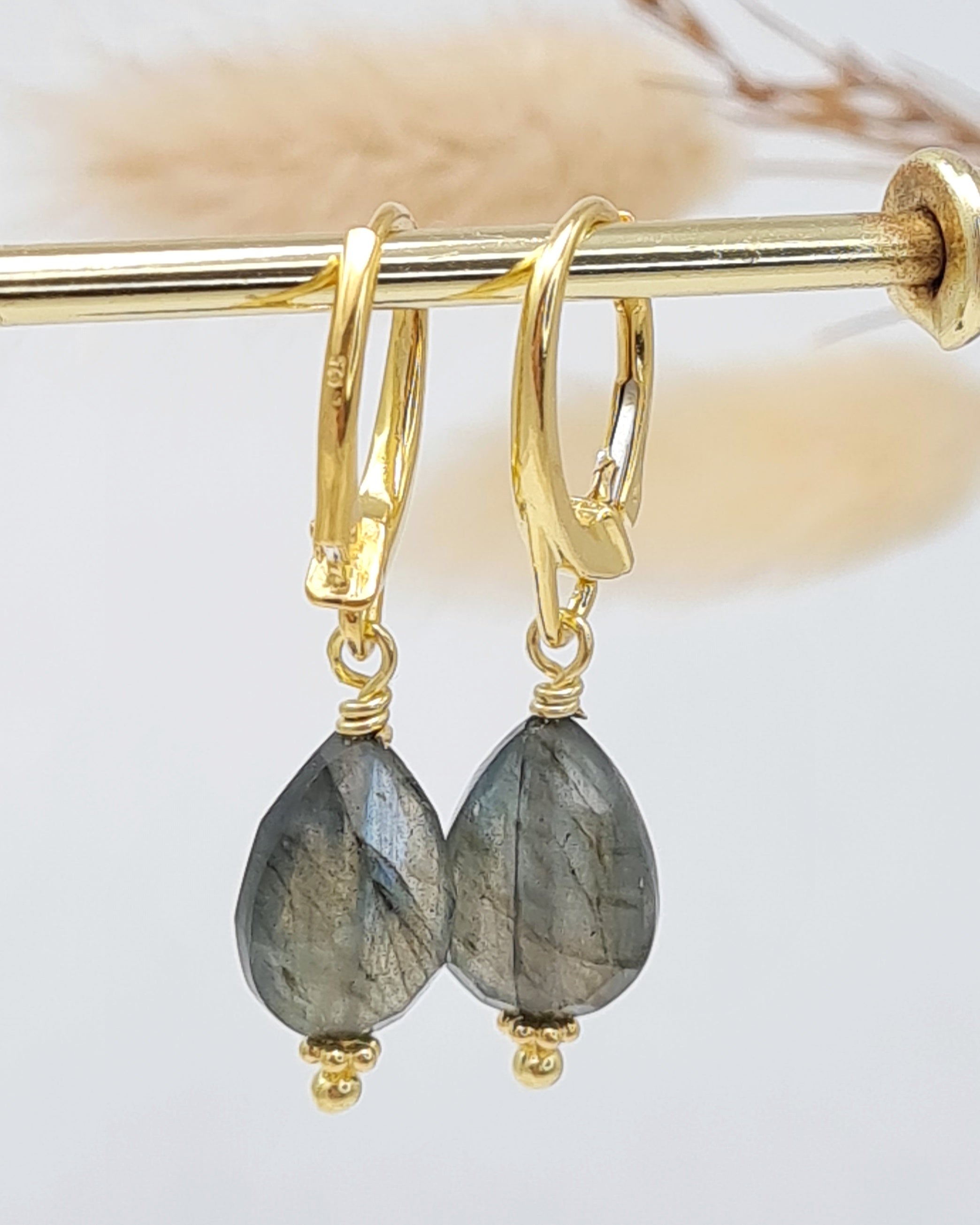 Labradorit Ohrringe Damen vergoldet | Tropfenform | 925 Silber Schmuck