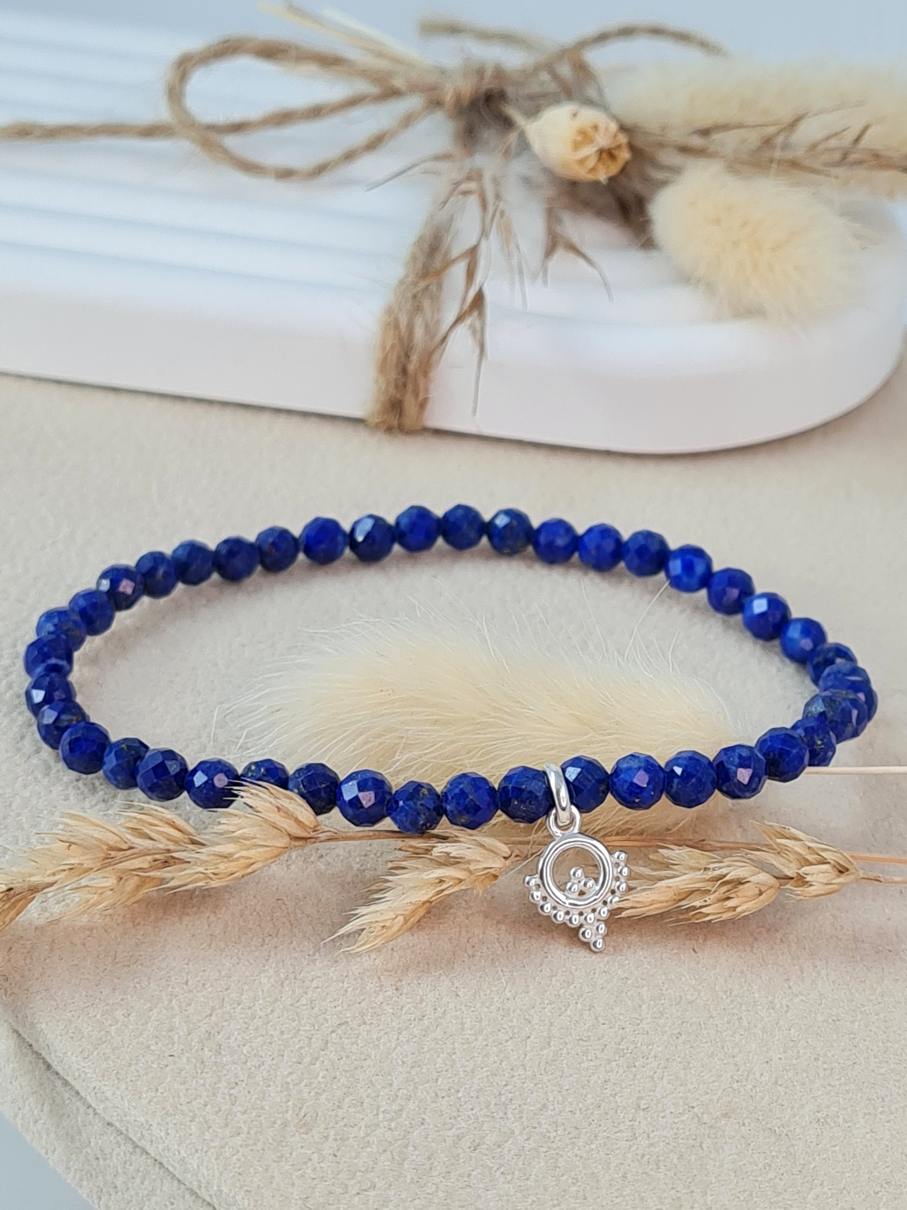 Lapislazuli Armband 4 mm mit 925 Silber Anhänger * (DAB 289)