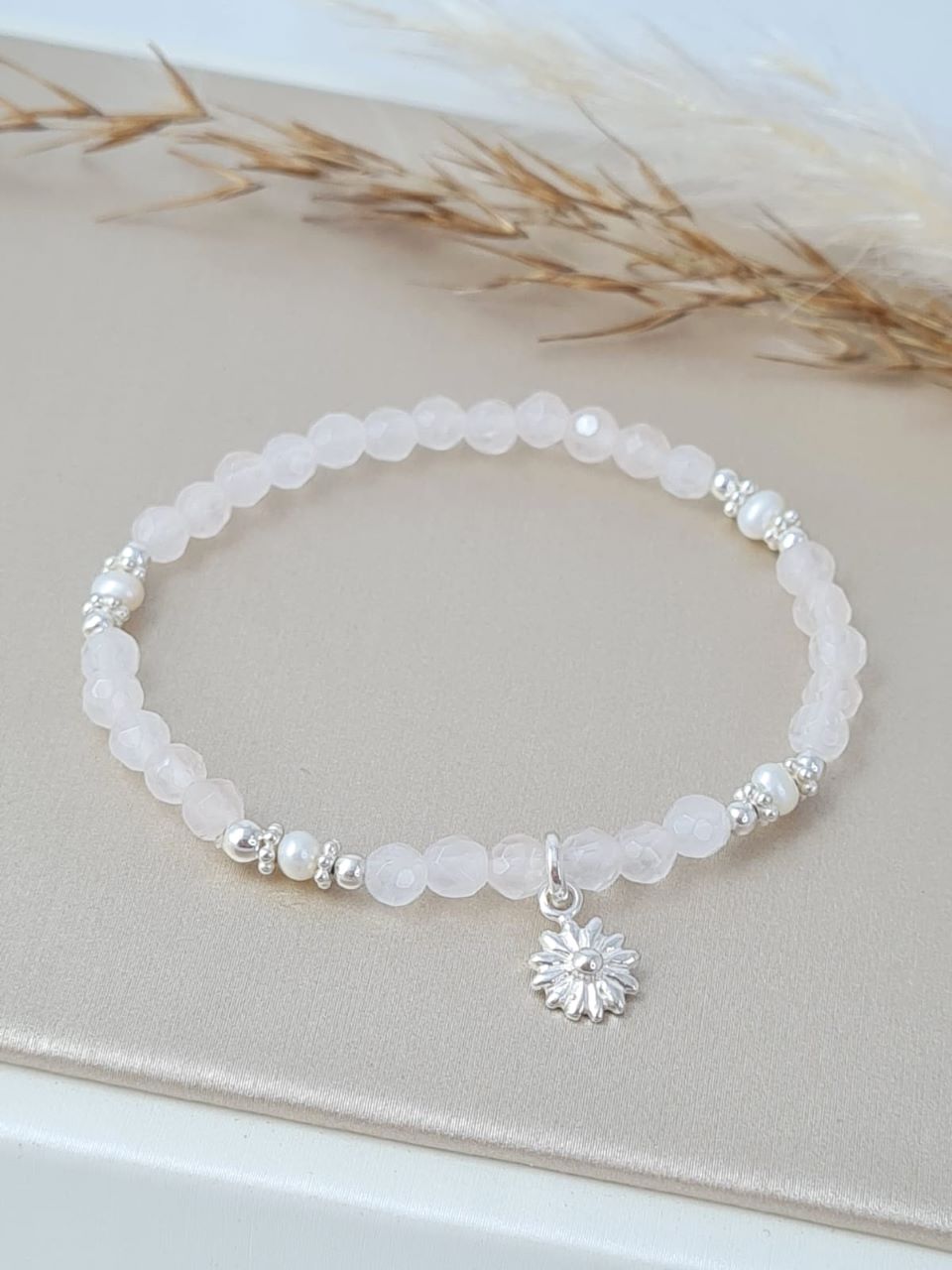 Kinderschmuck- Mädchen Armband Rosenquarz und Süsswasserperlen * (KAB 9)