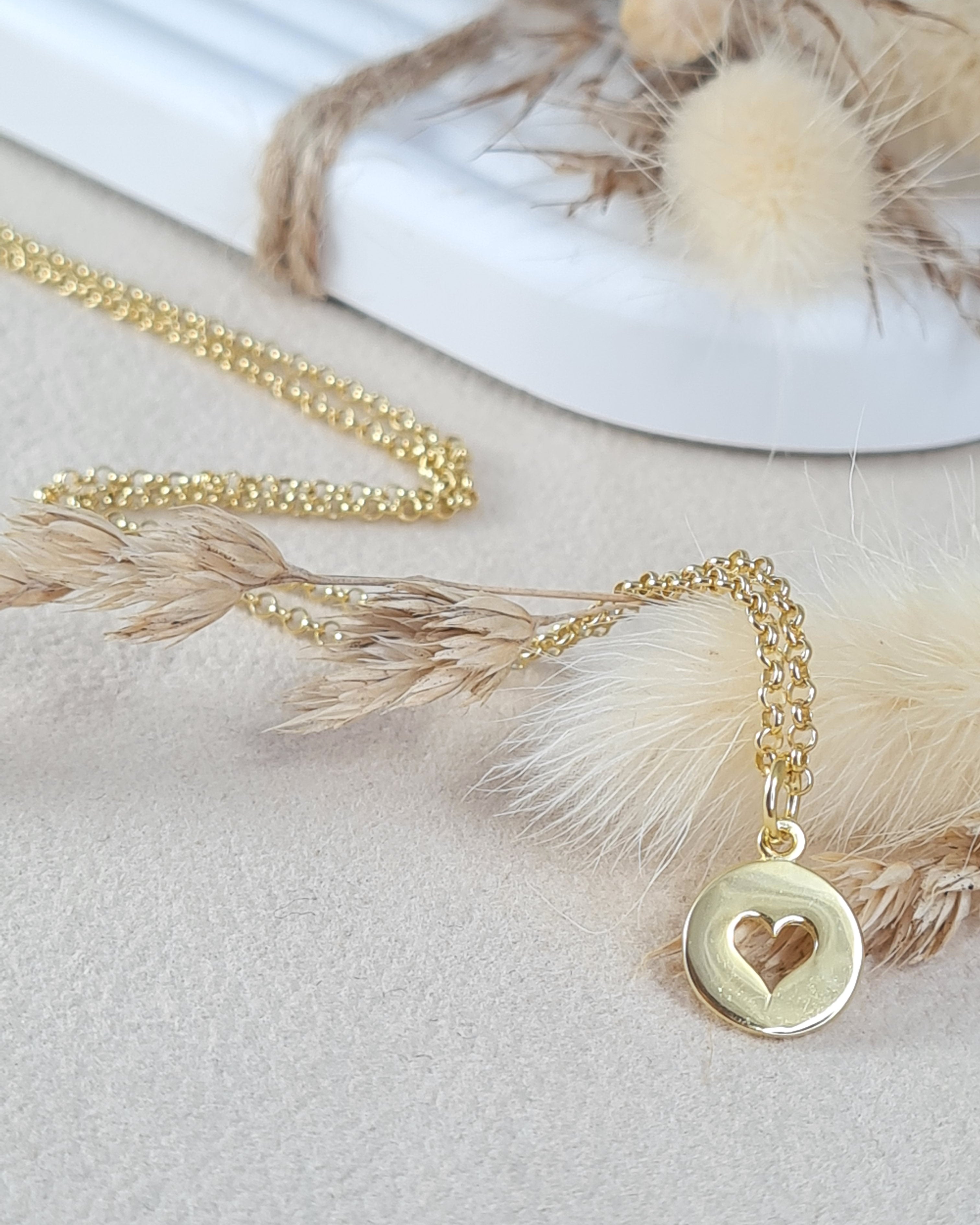 Mädchen Halskette Silber 925 vergoldet mit rundem Herz Anhänger (KHS 14) - Kinderschmuck