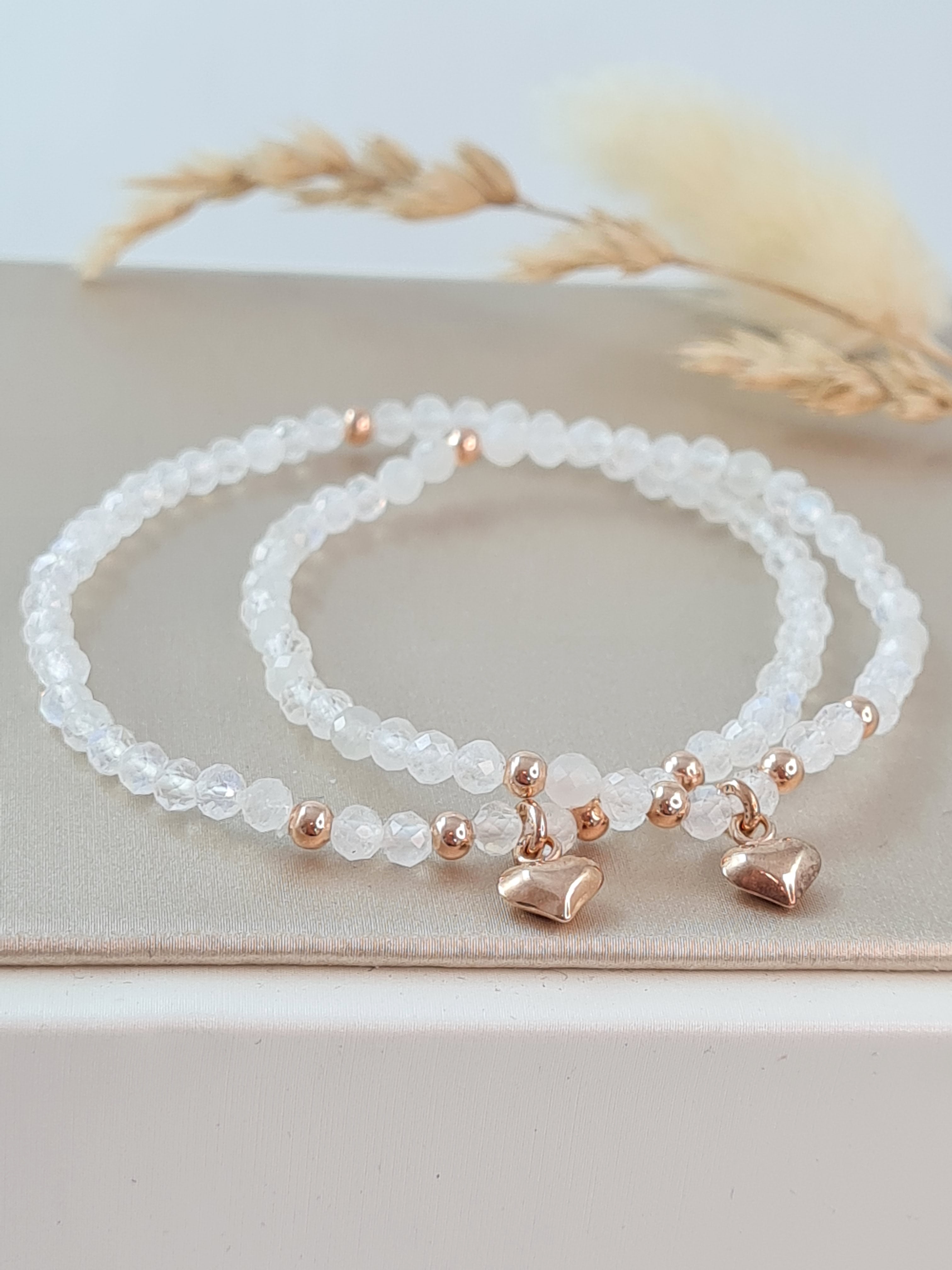 Mutter-Tochter-Armband aus Mondstein und Silber Rosegold veredelt * (MT 4)