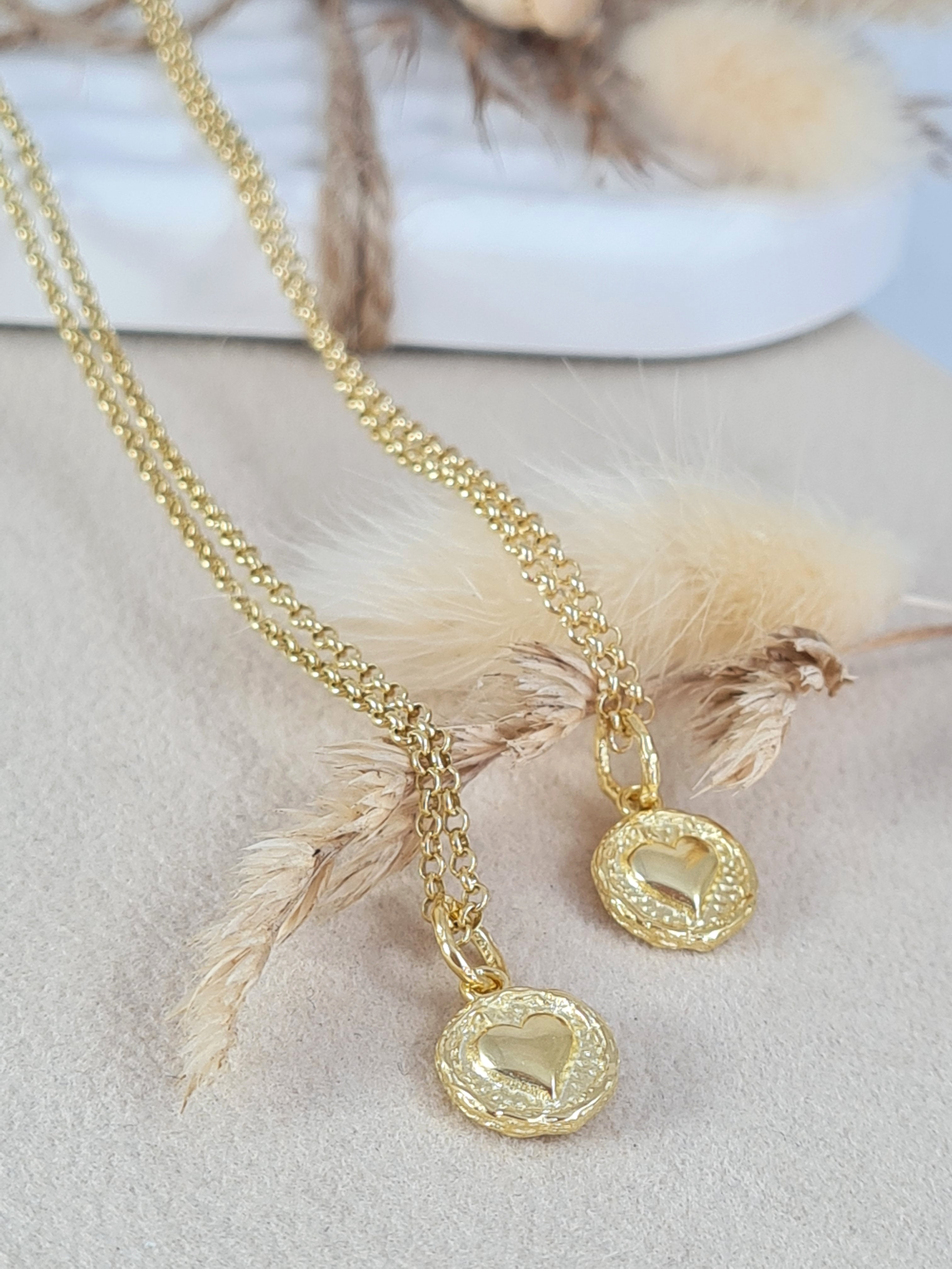 Mutter-Tochter Halsketten vergoldet mit Herz Anhänger * (MTHK 7)