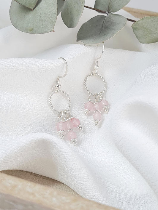 Silberohrringe mit Rosenquarz * (DOS 99)