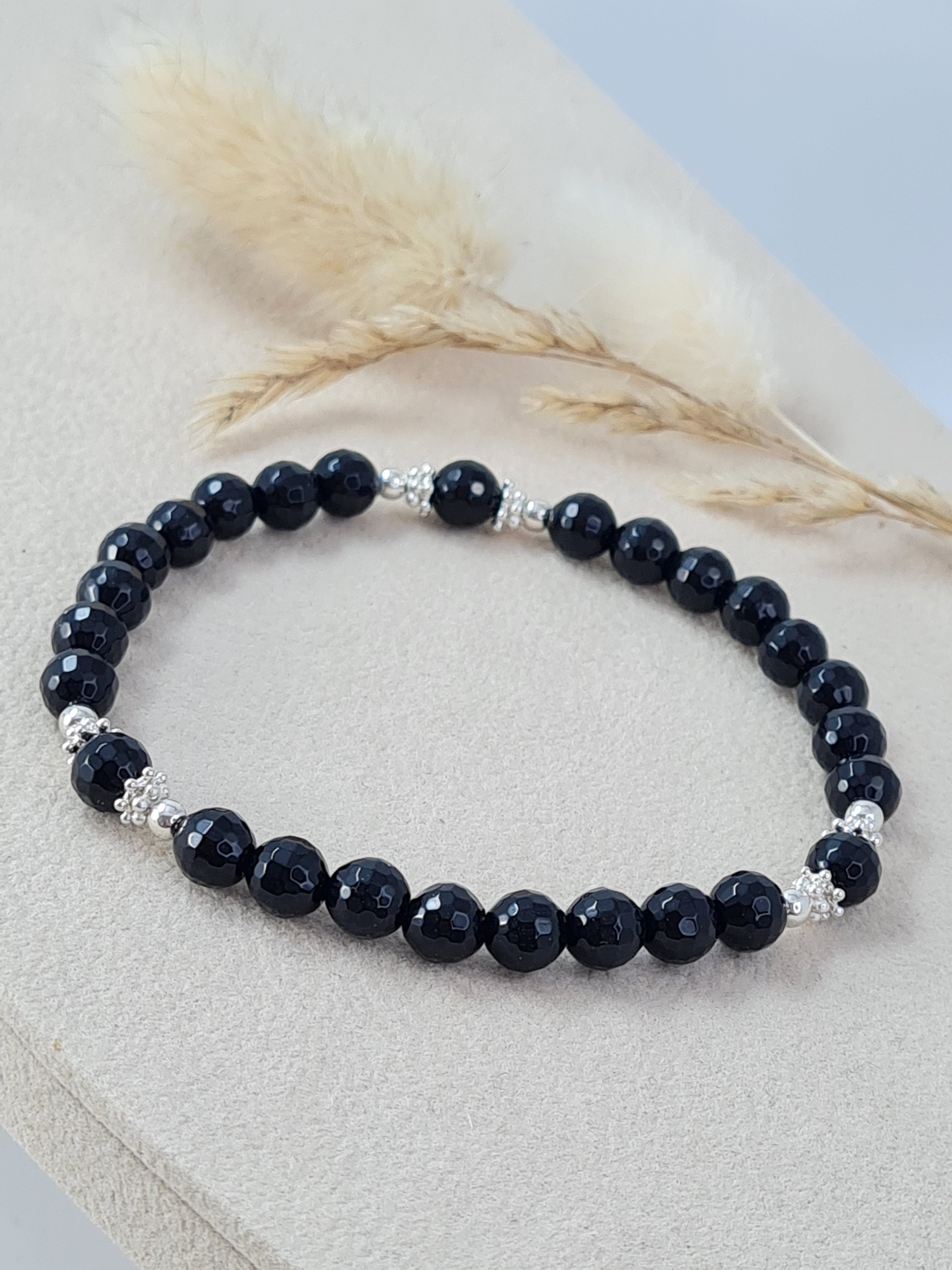 Onyx Armband mit Silber-Elementen - Zeitlose Eleganz (DAB 236)