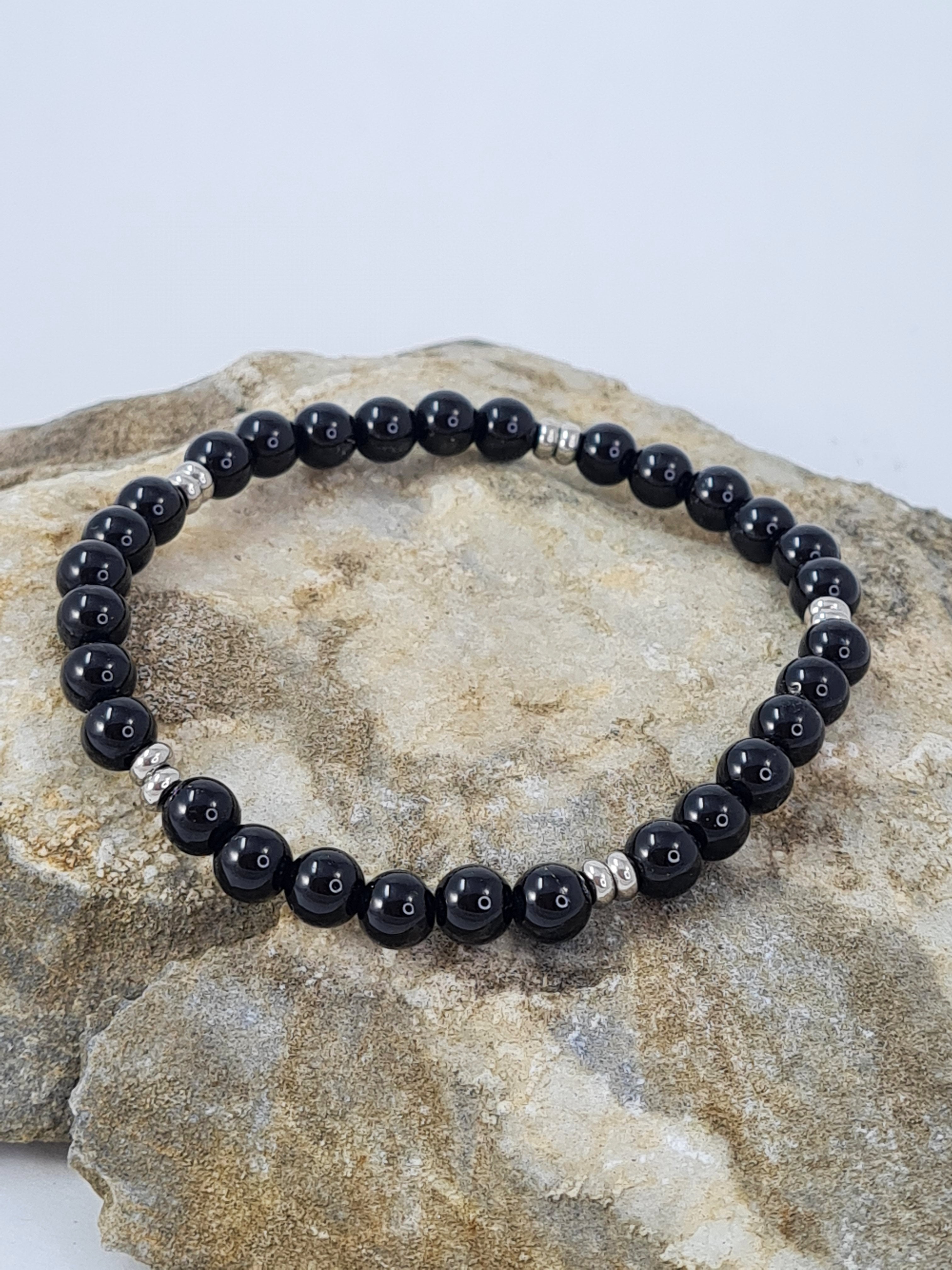 Schlichtes Onyx-Armband mit Edelstahl - Zeitlose Eleganz für Herren * (HAB 9)