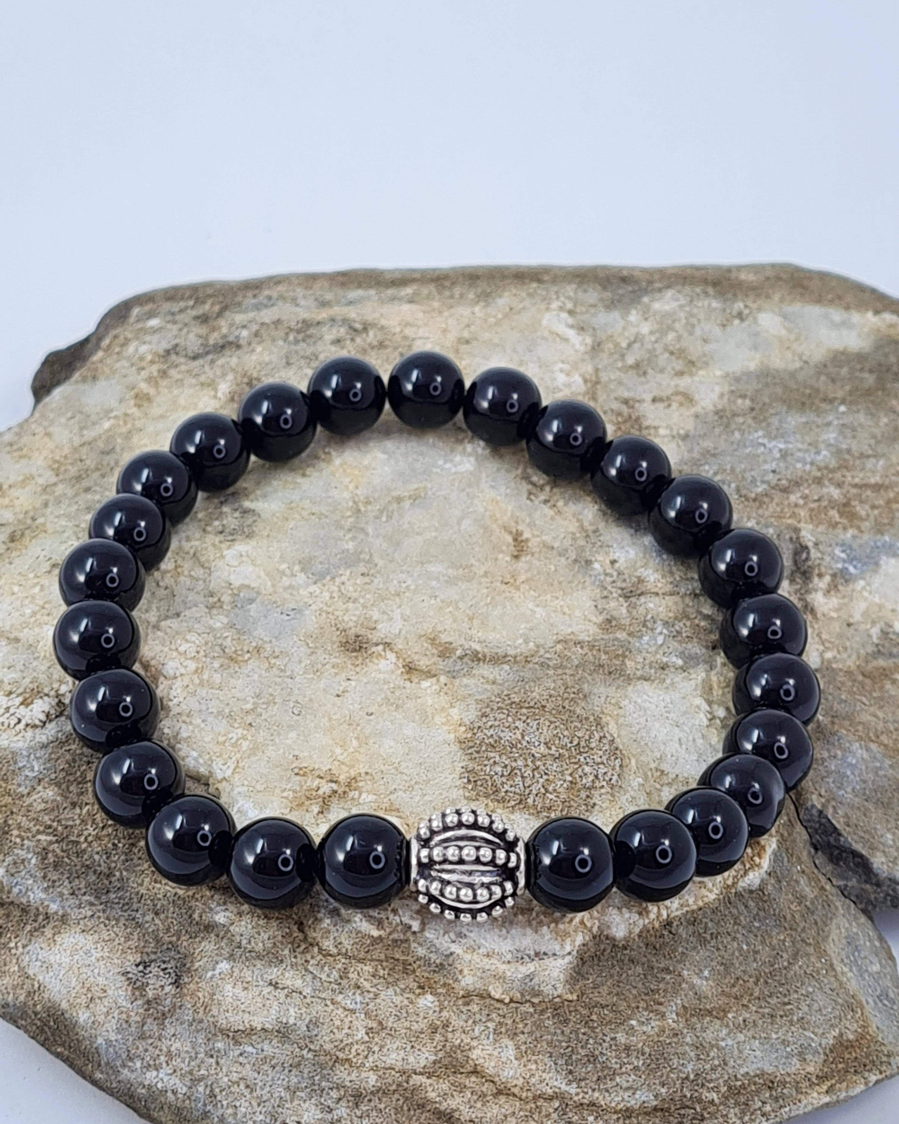 Onyx-Armband mit geschwärzter Silber-Perle * (HAB 14)