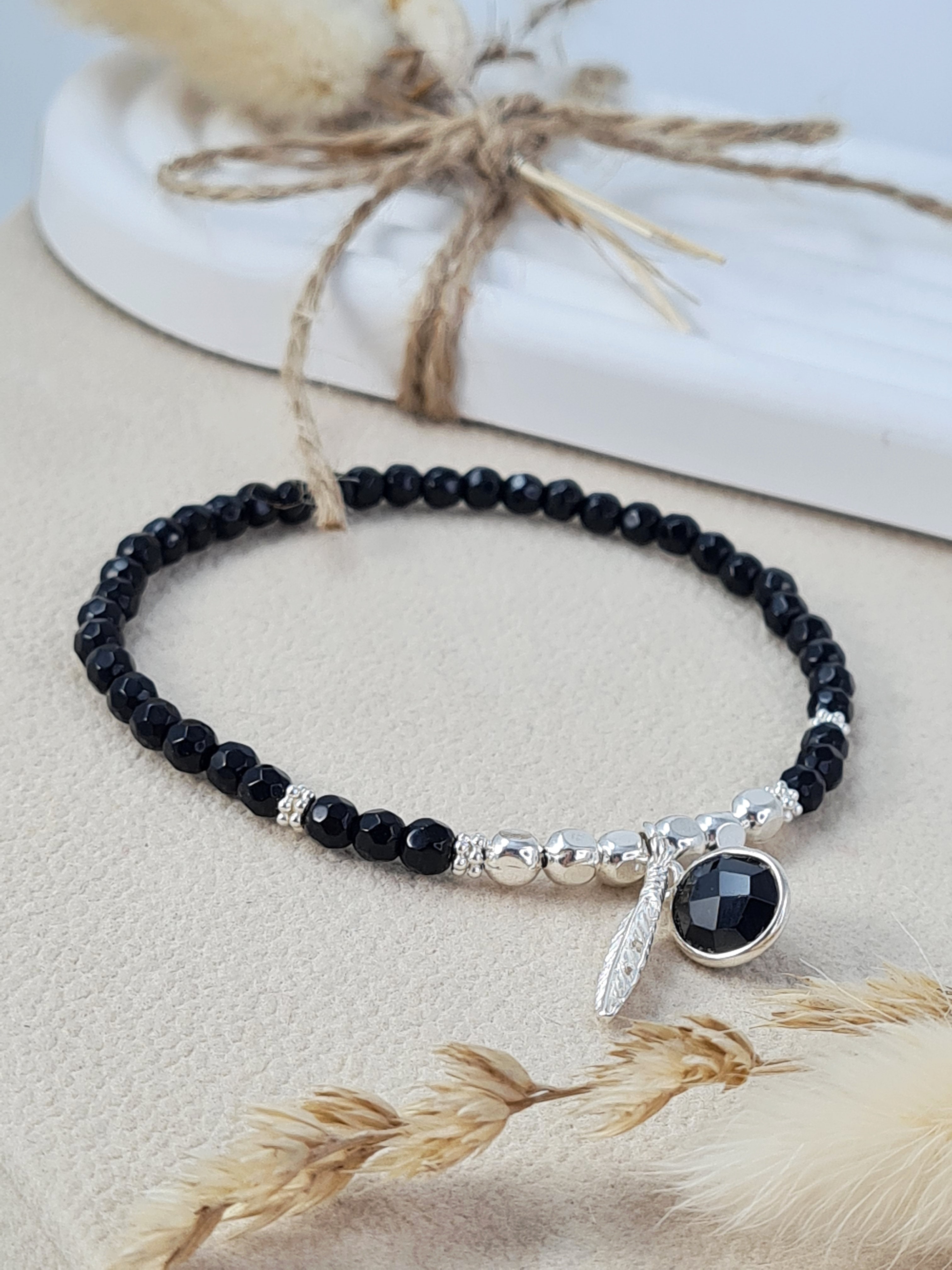 Onyx-Armband „Silent Strength“ – mit Silber-Elementen & Anhängern *