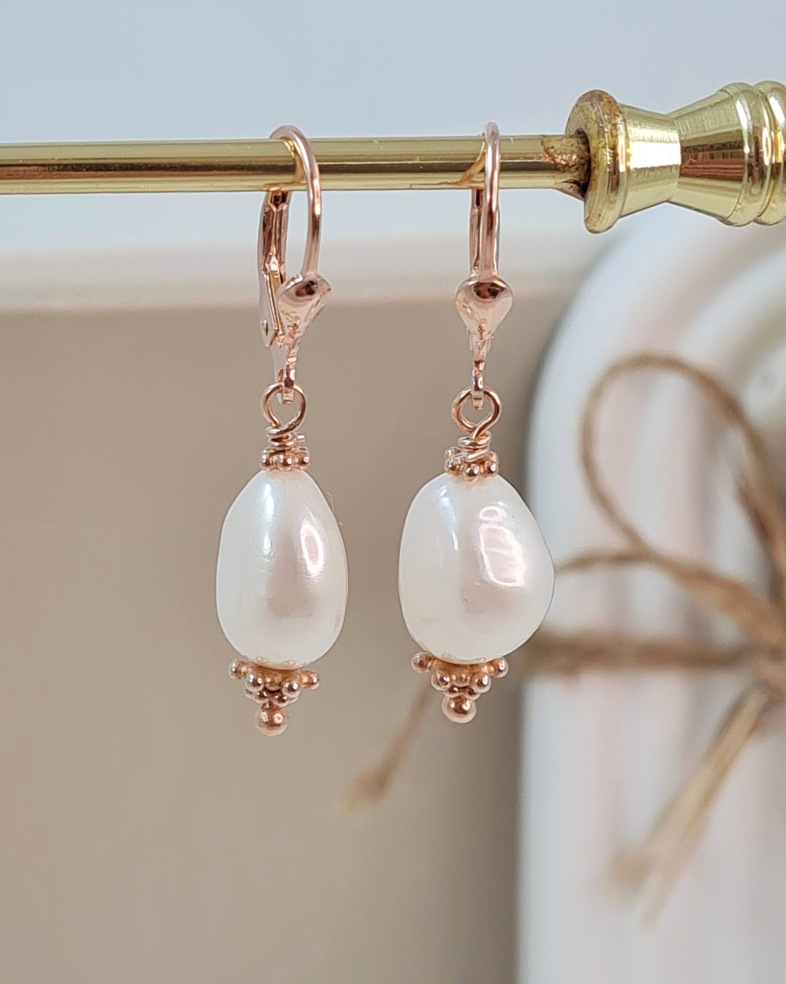 Barock-Perlen-Ohrringe Silber rosévergoldet * (DOS 157)